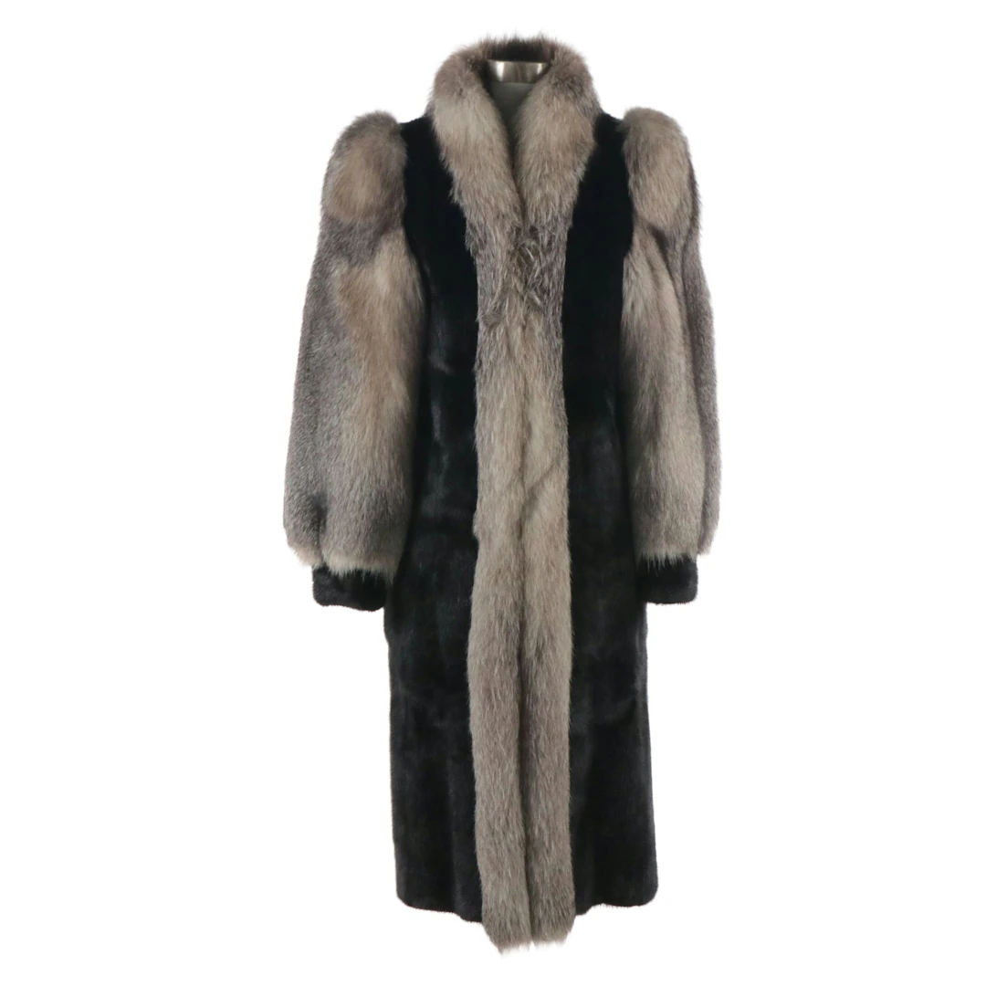 Mink Fur Coat with Crystal Fox Fur Trim