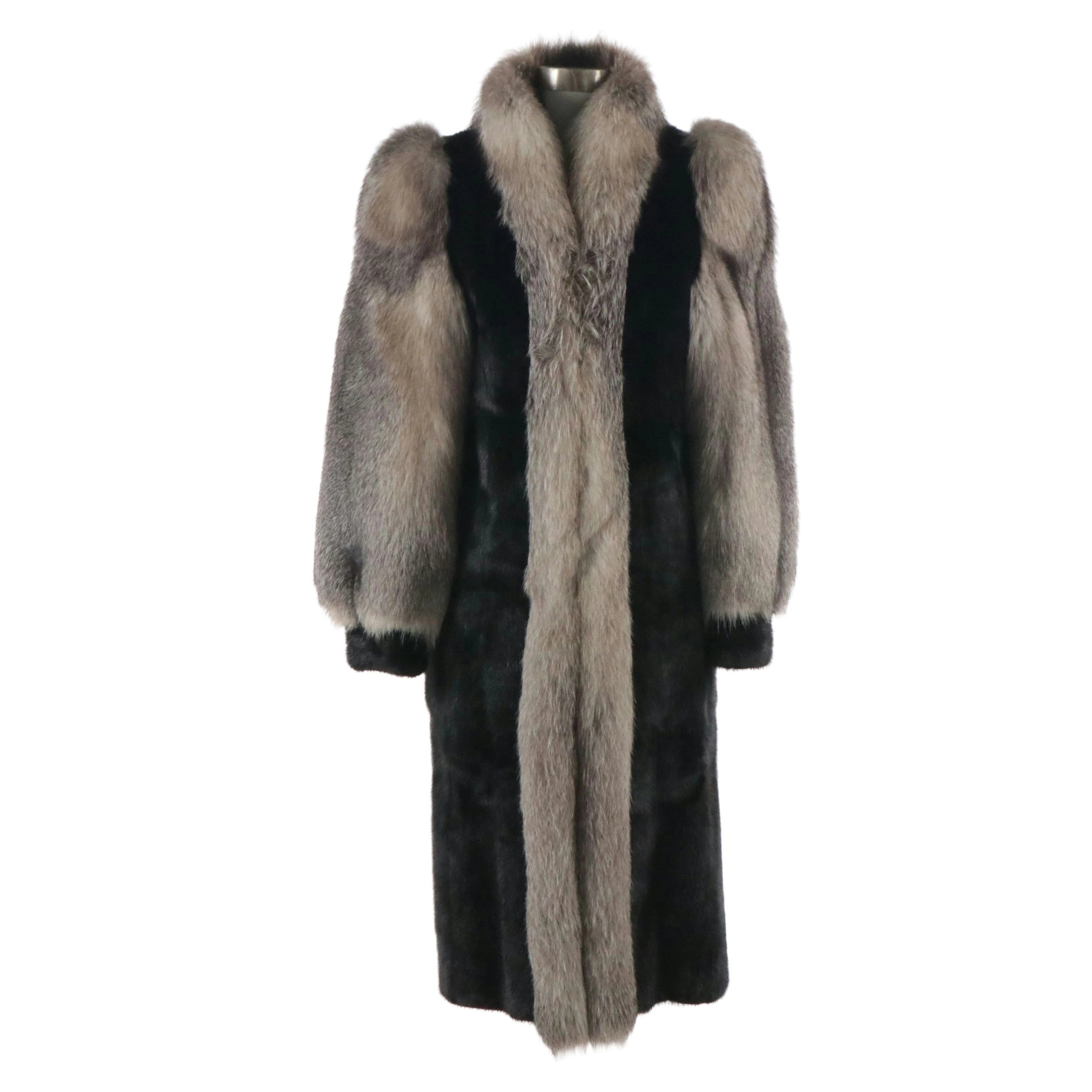 Mink Fur Coat with Crystal Fox Fur Trim