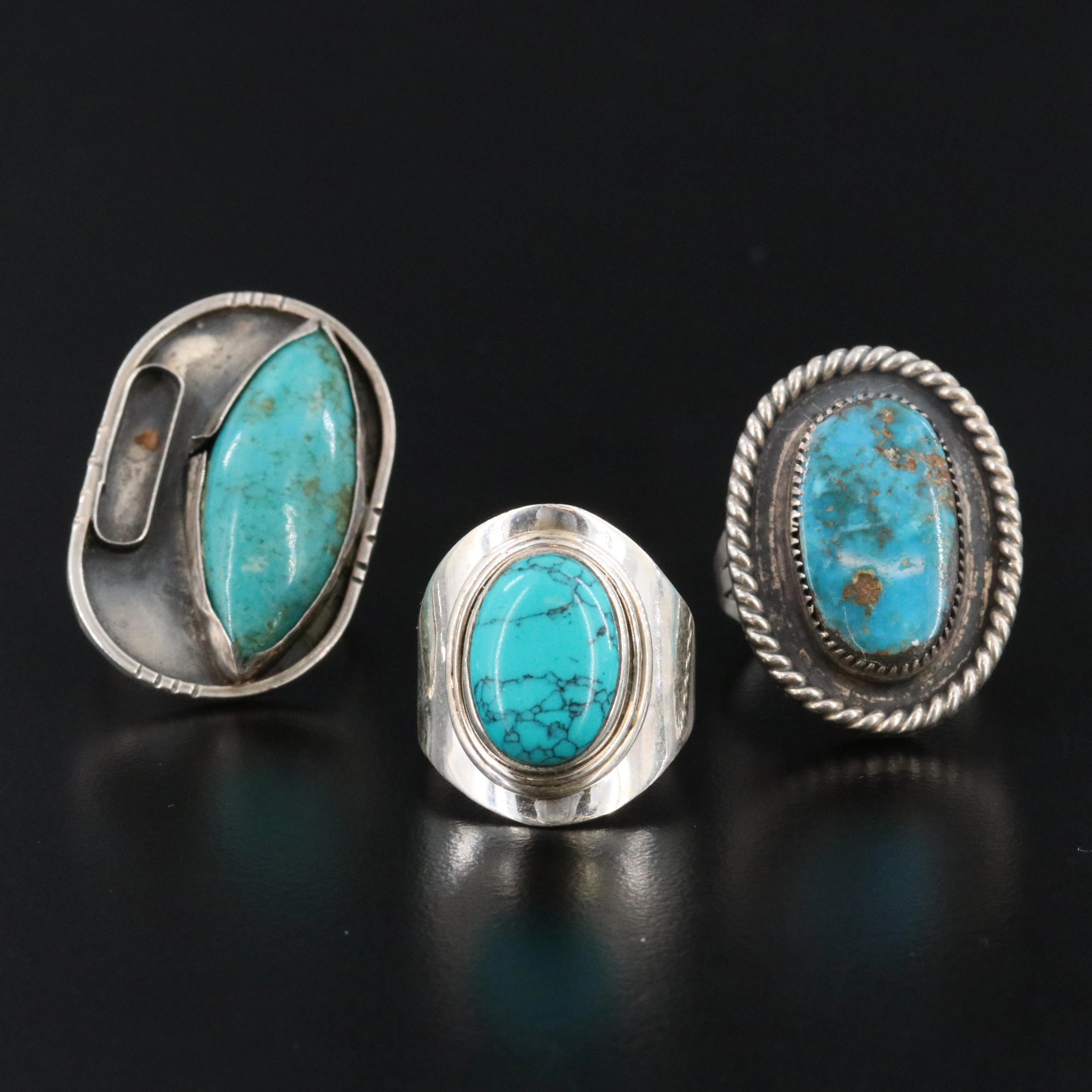 Sterling Turquoise and Howlite Ring Trio