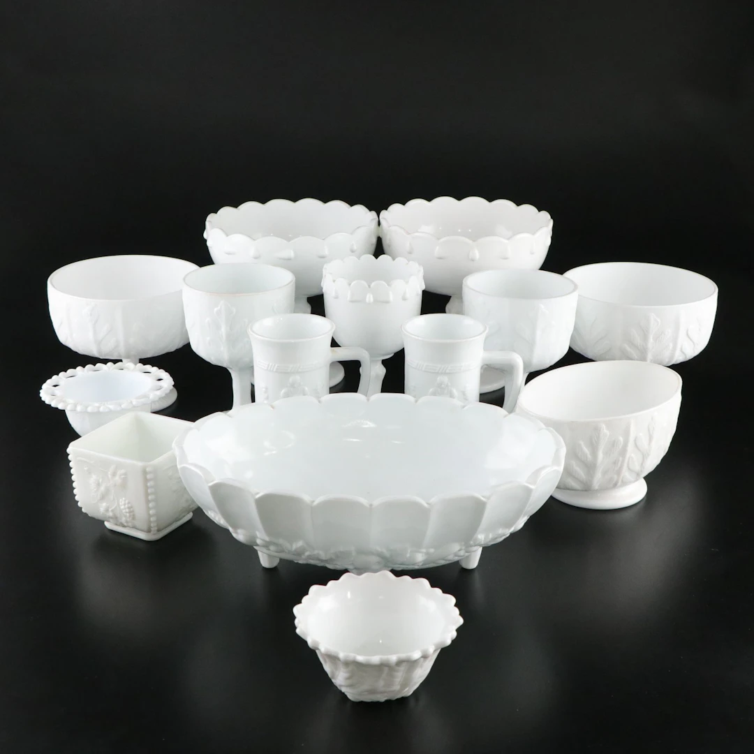 Indiana and Westmoreland Milk Glass Fruit Bowl, Steins, Planters, & More