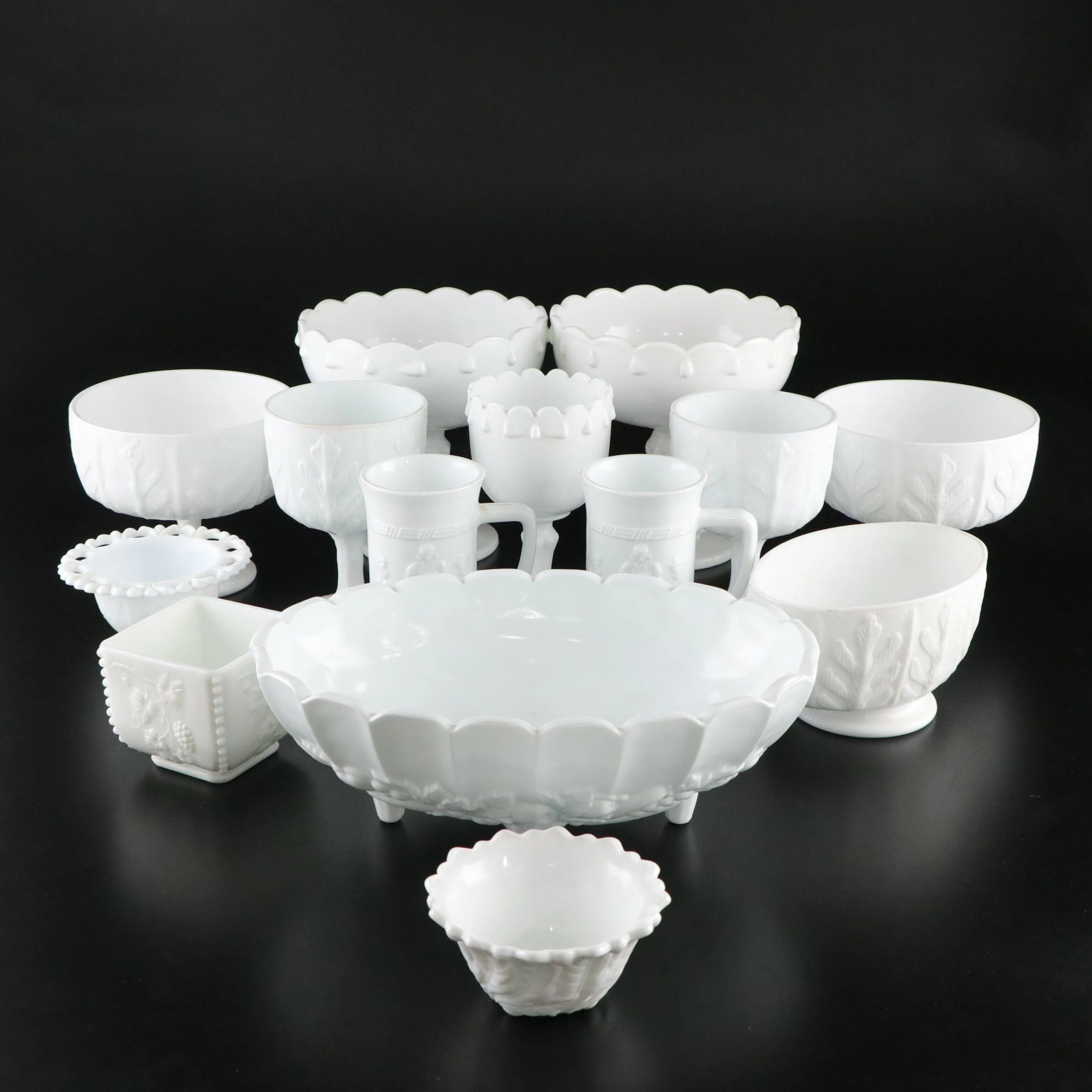Indiana and Westmoreland Milk Glass Fruit Bowl, Steins, Planters, & More