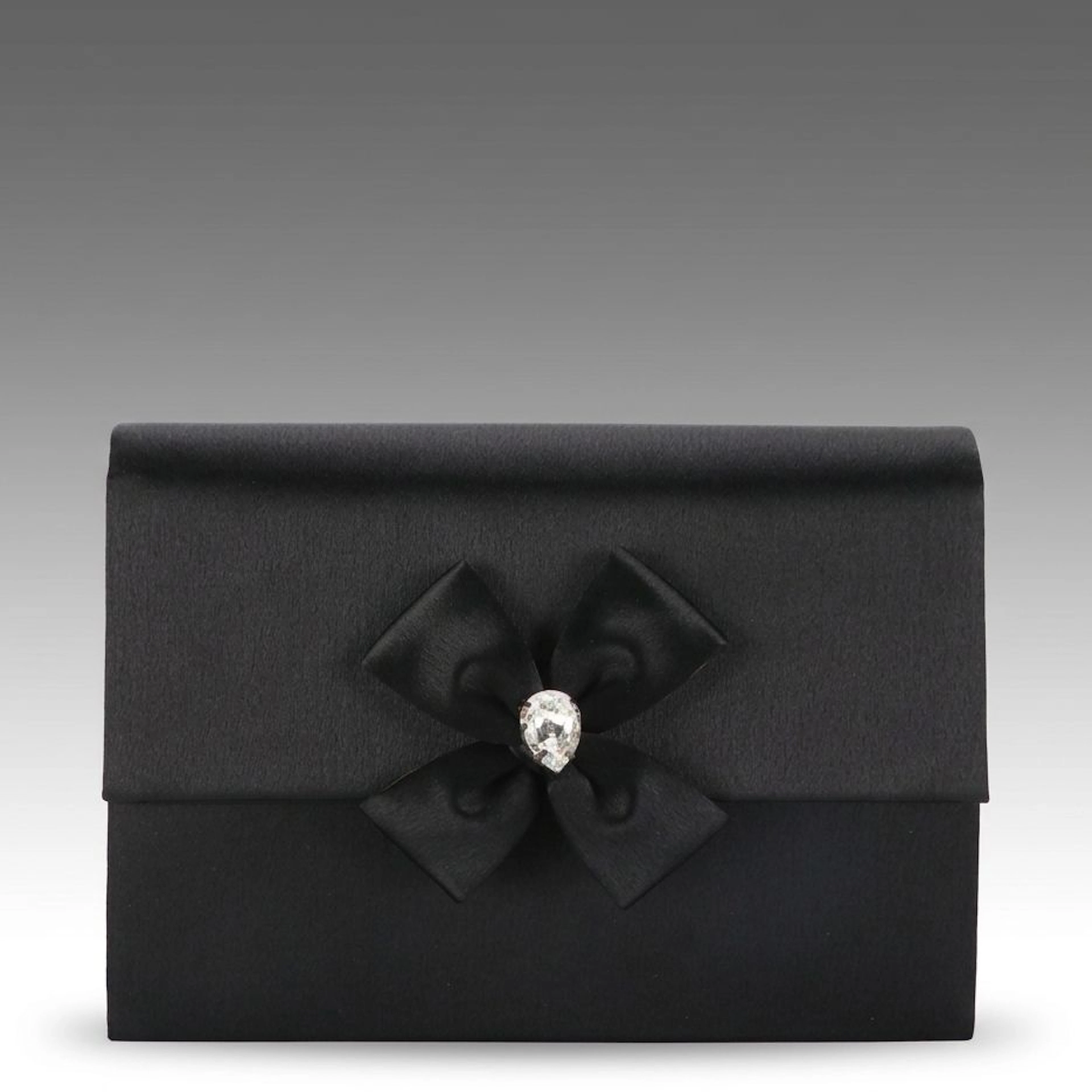Yves Saint Laurent Bow Flap Small Clutch in Black Satin