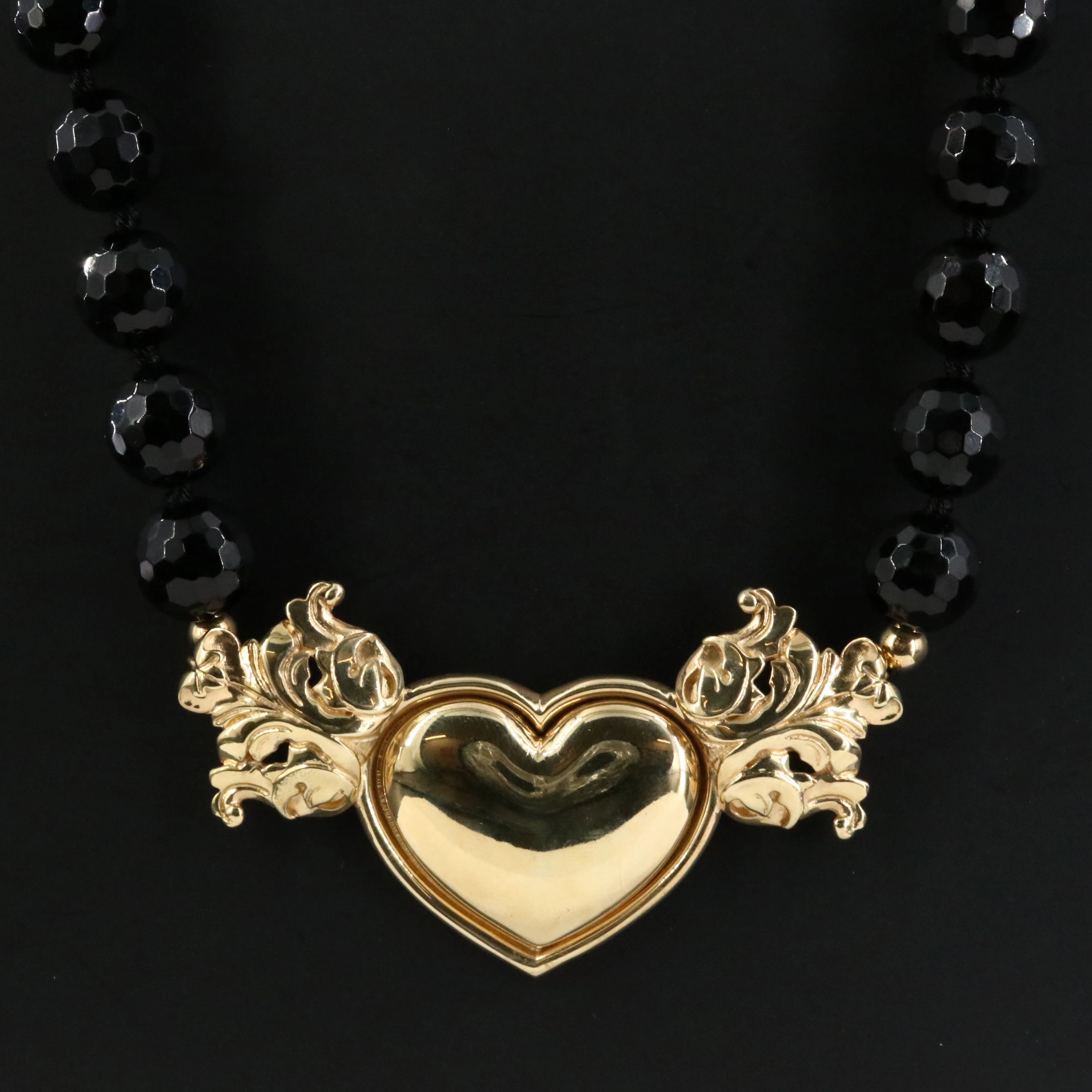 Braccialini Sterling Black Onyx Bead and Heart Station Necklace
