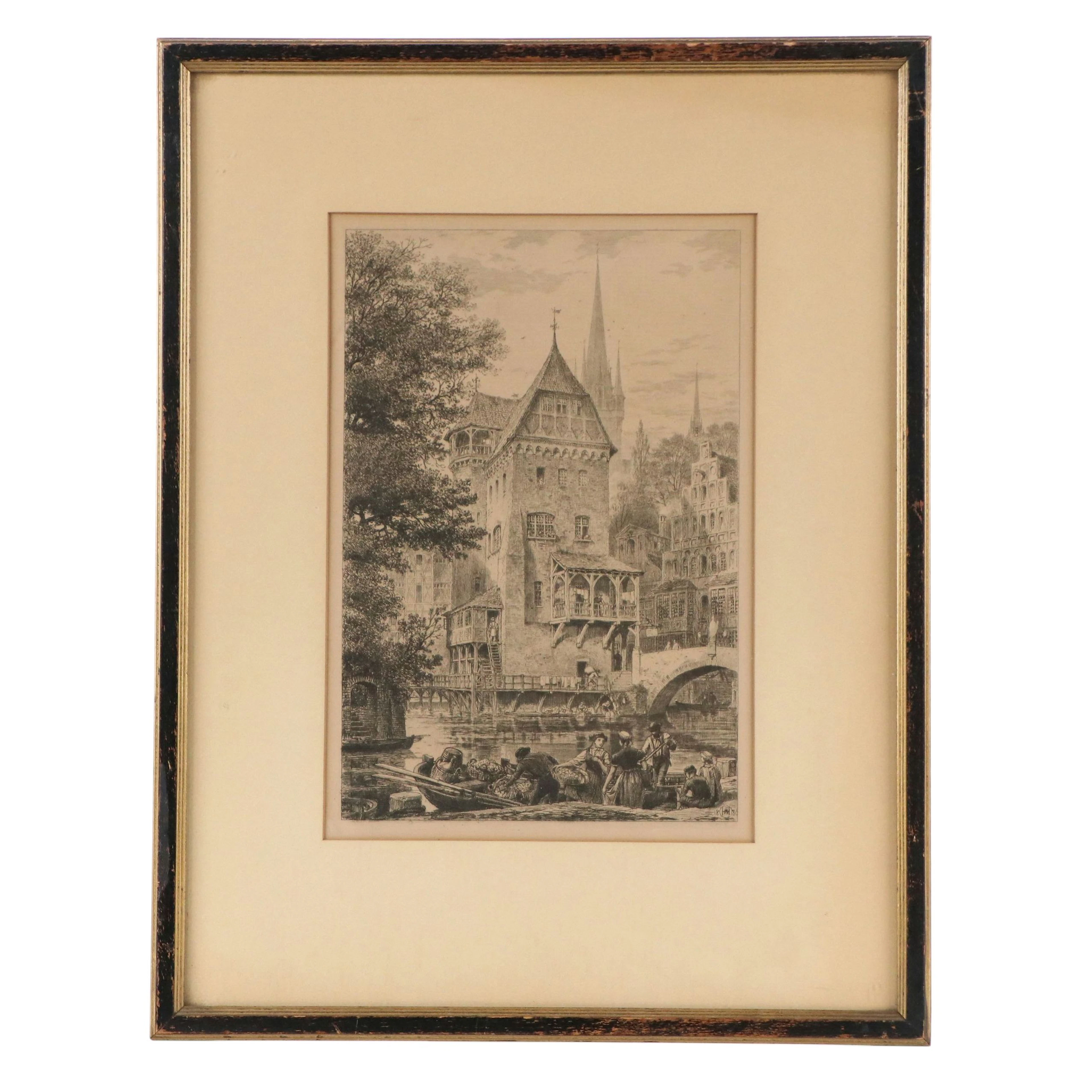 Etching Designed by Axel Herman Haig "An Old German Mill," Circa 1880
