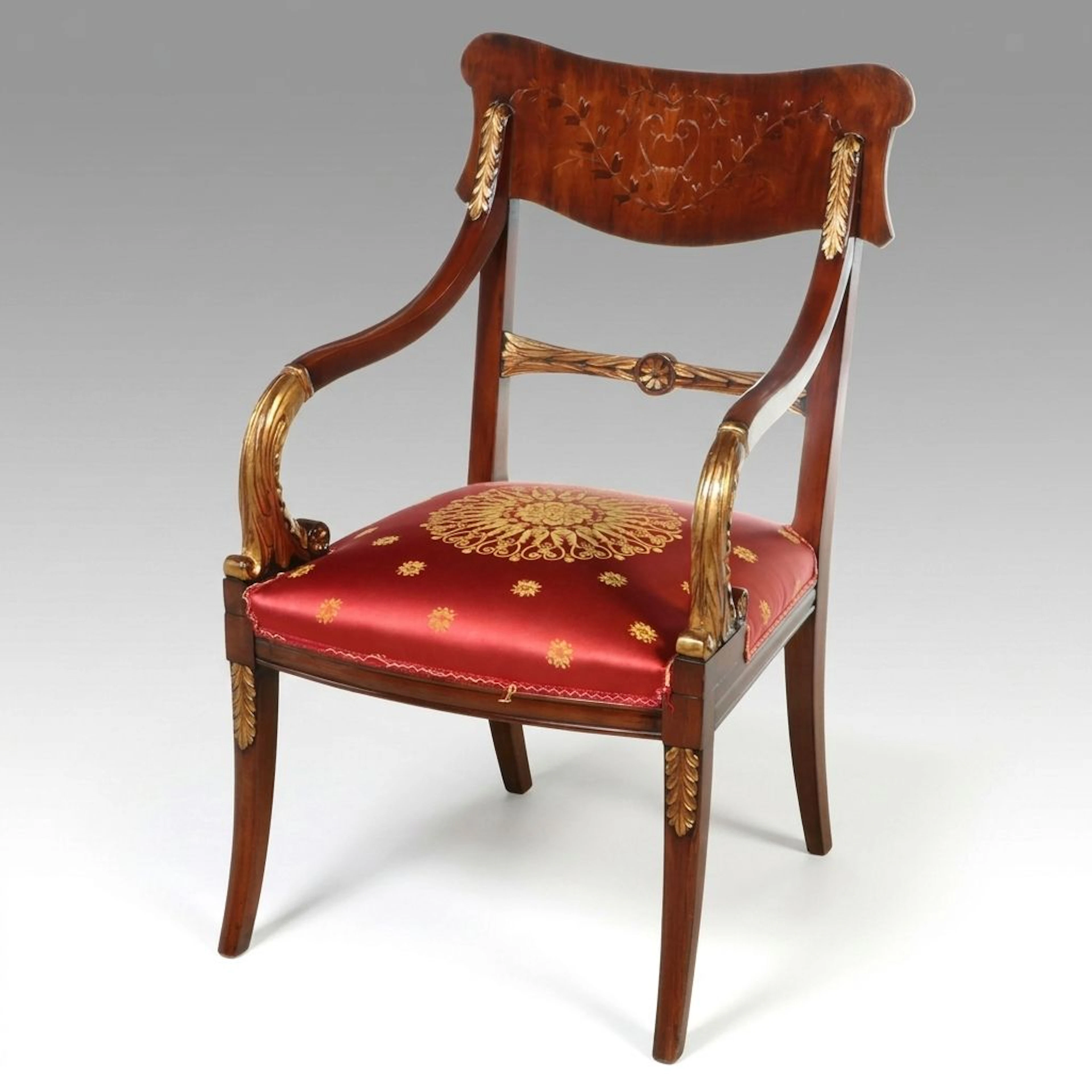 Fratelli Sanvito for Versailles Design Center Parcel Gilt Marquetry Armchair