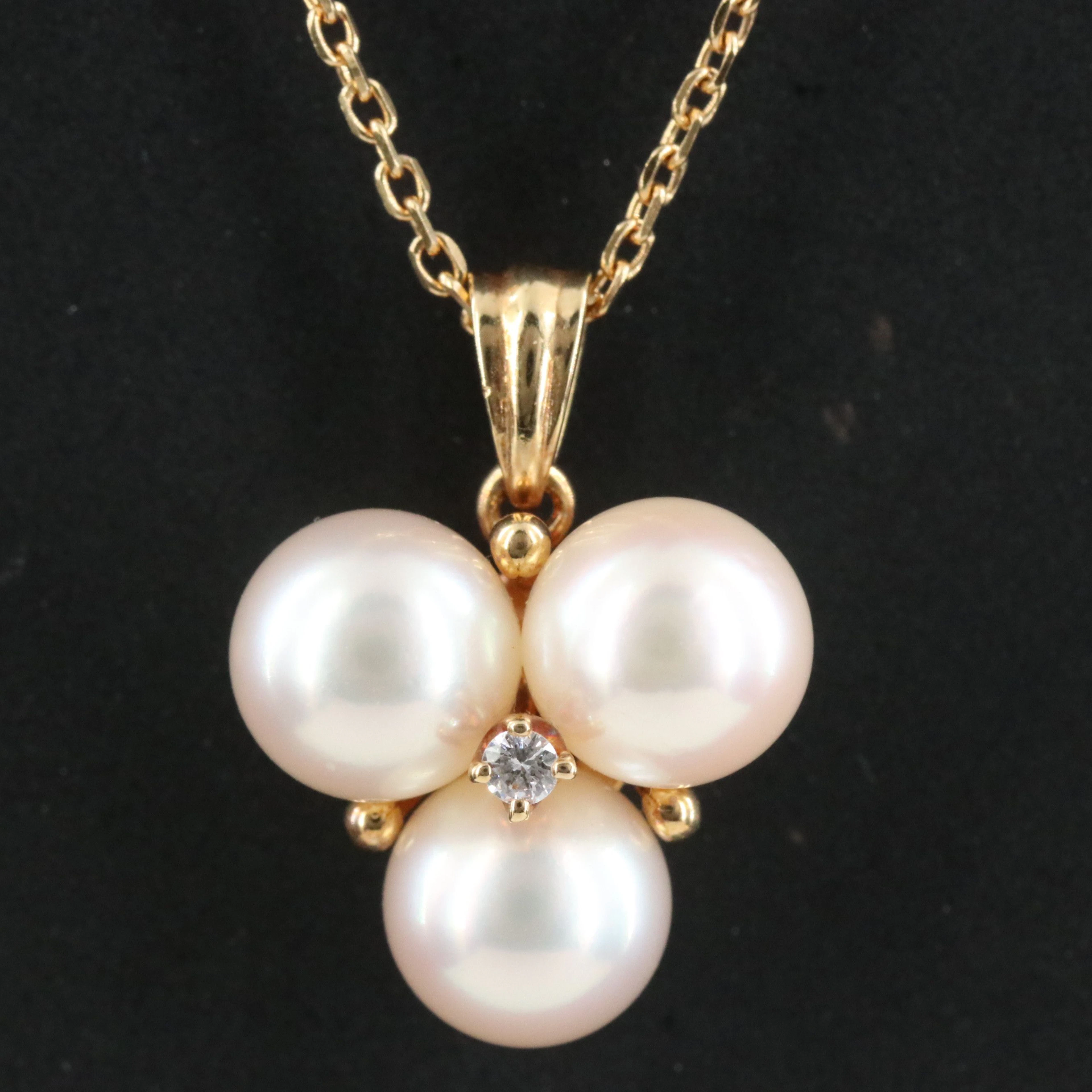 Mikimoto 18K Pearl and Diamond Trillium Pendant Necklace