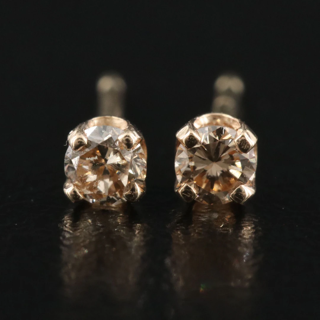 14K 0.15 CTW Light Brown Diamond Solitaire Earrings