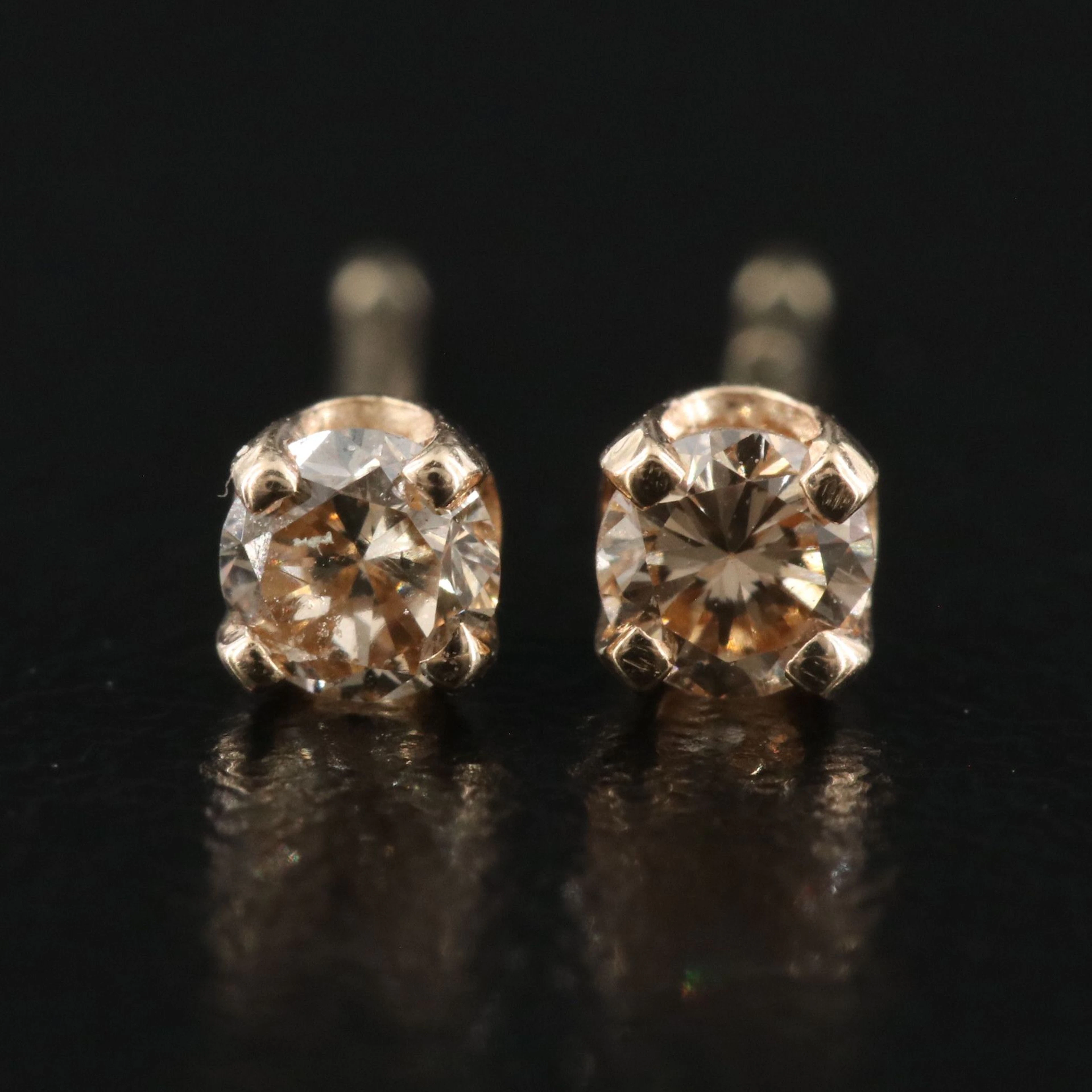 14K 0.15 CTW Light Brown Diamond Solitaire Earrings