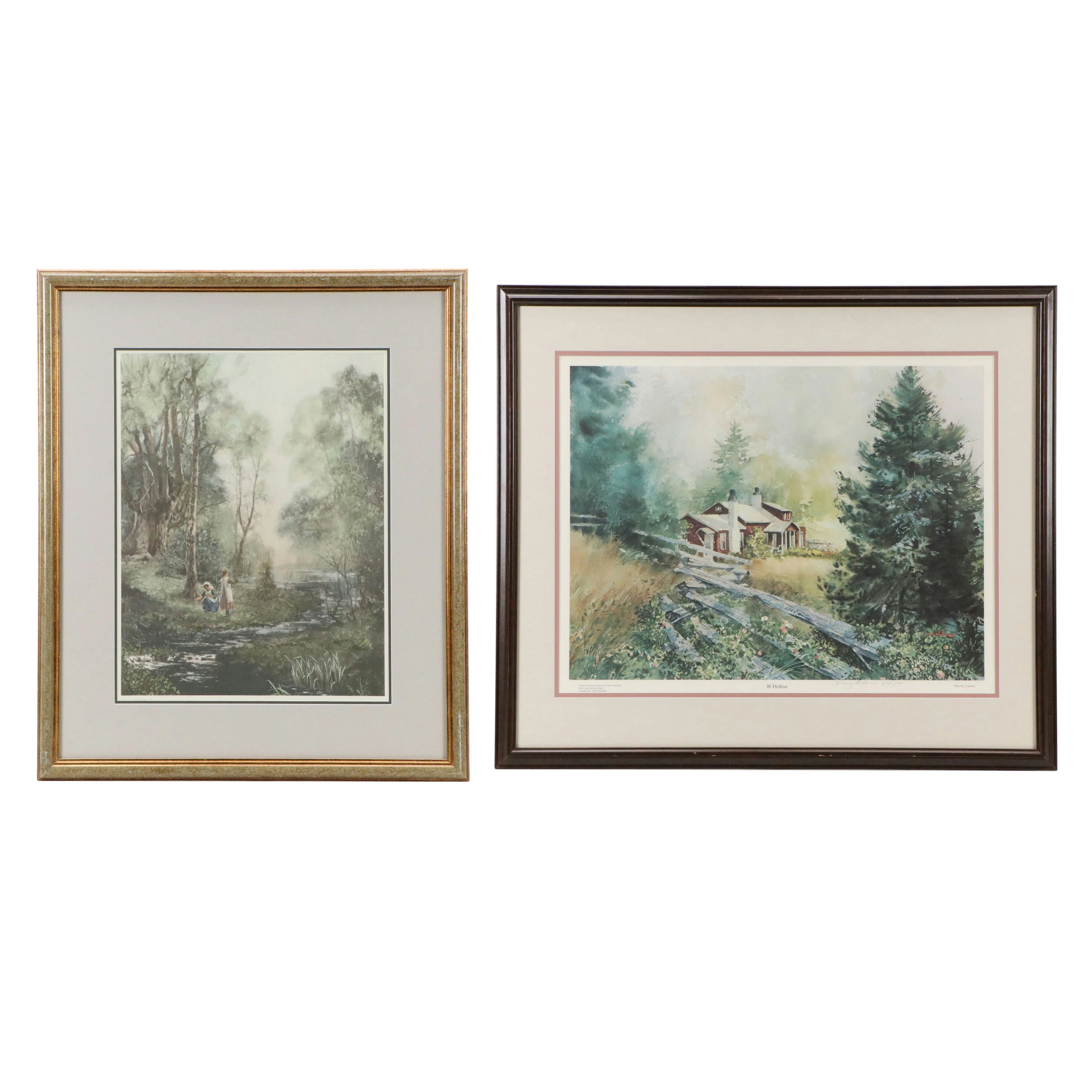 Doug Adams Offset Lithograph "W-Hollow" with Additional Hand-Colored Print