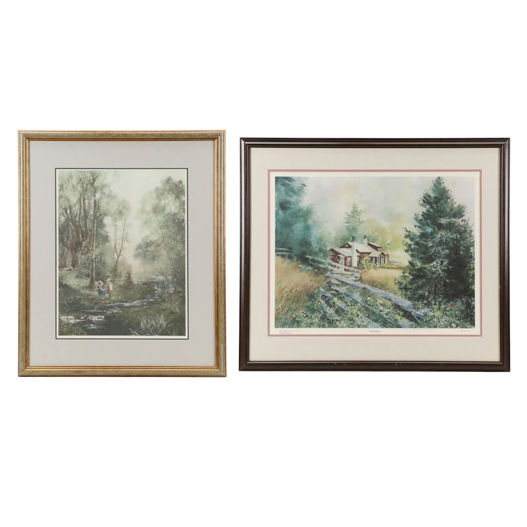 Doug Adams Offset Lithograph "W-Hollow" with Additional Hand-Colored Print