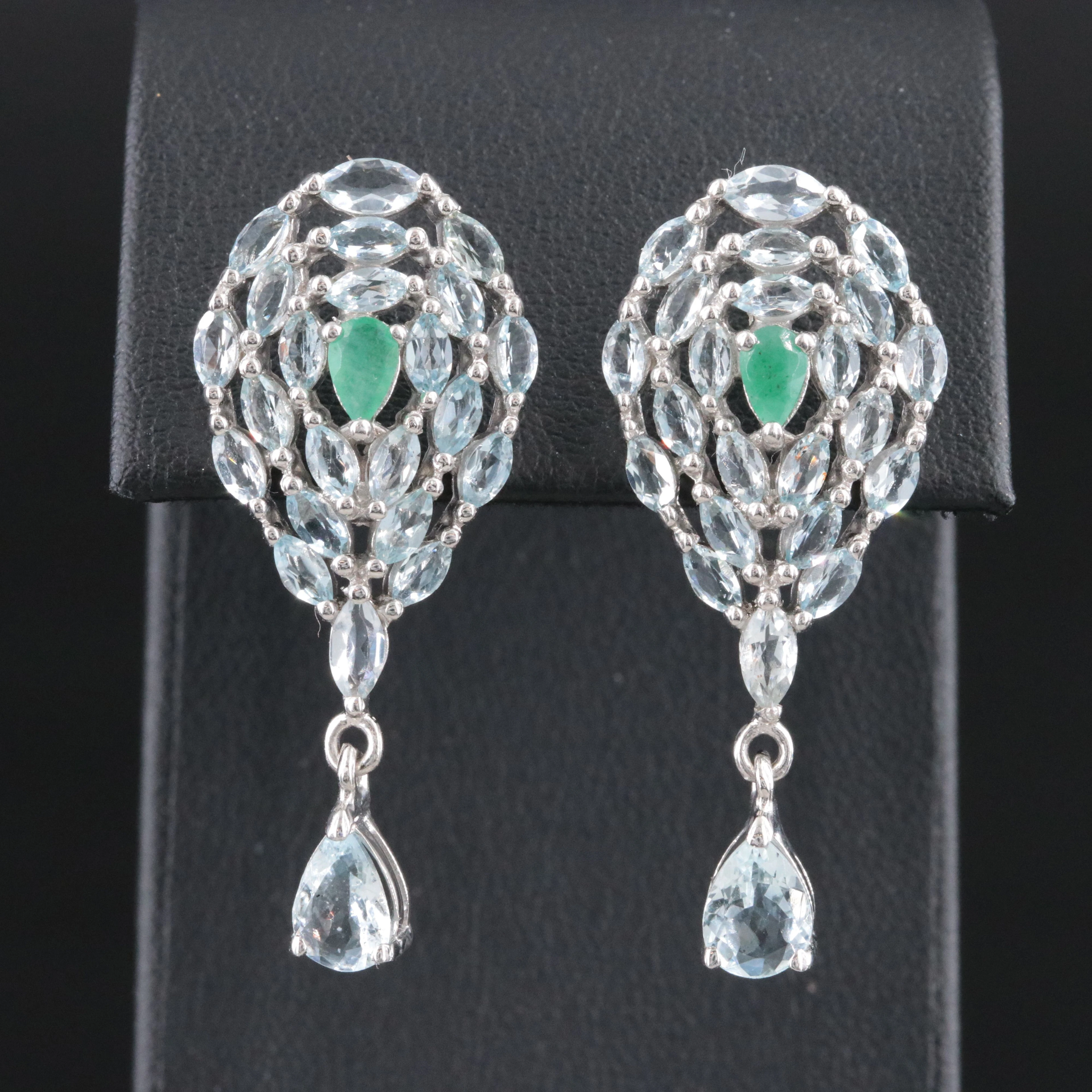 Sterling Emerald and Aquamarine Earrings