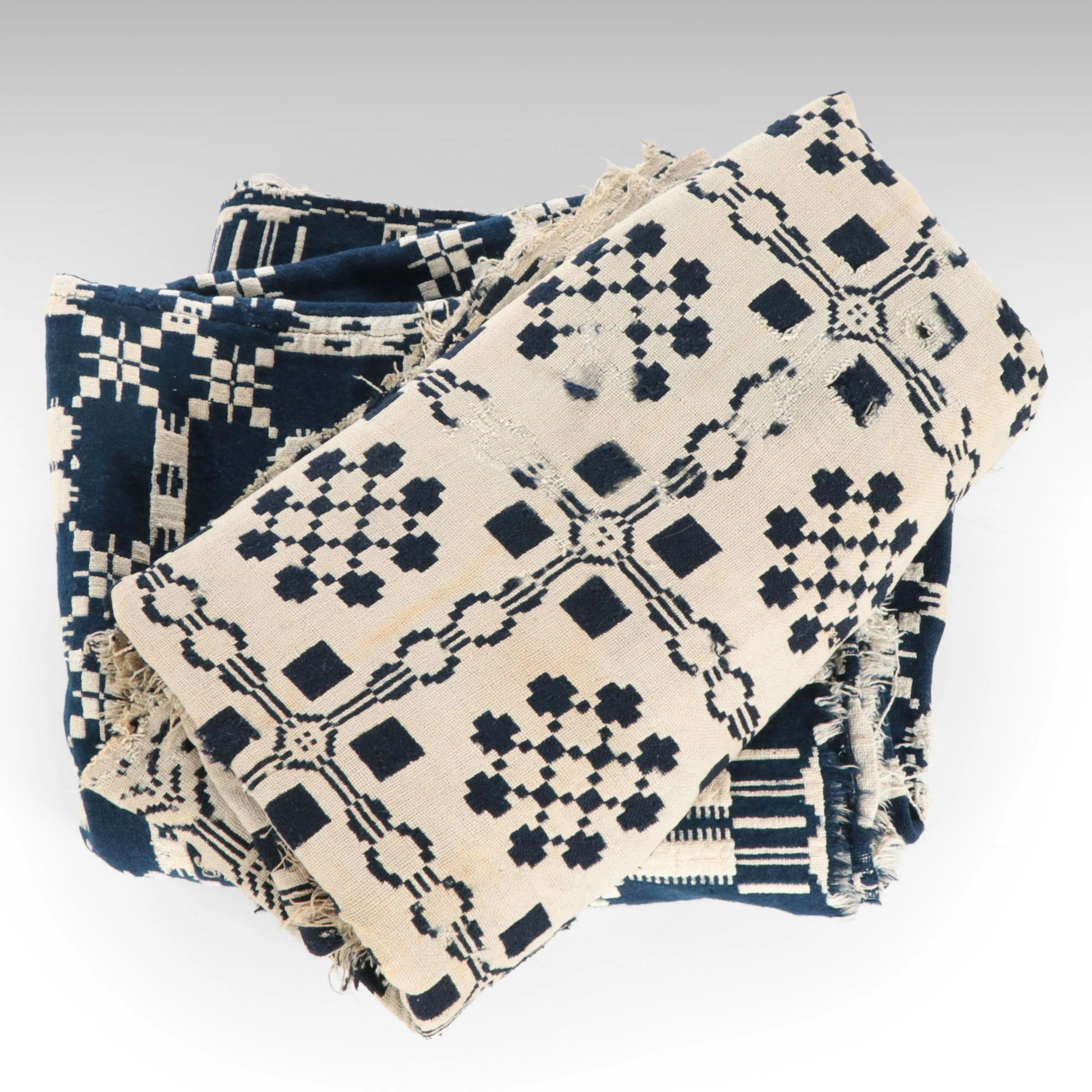 American Folk Art Handwoven Overshot Coverlets, 19th Century