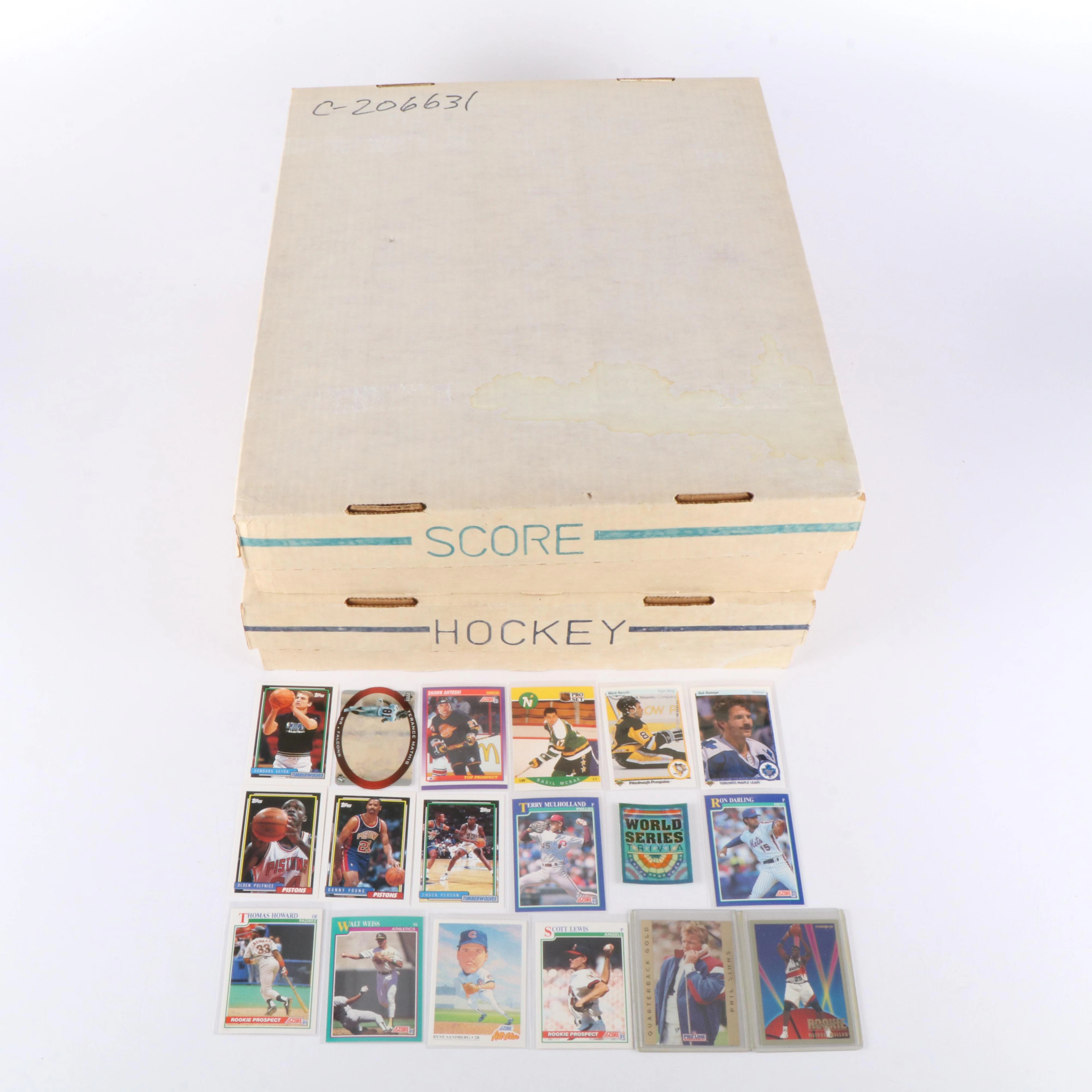Two Storage Boxes of Baseball, Football, Hockey and Basketball Cards