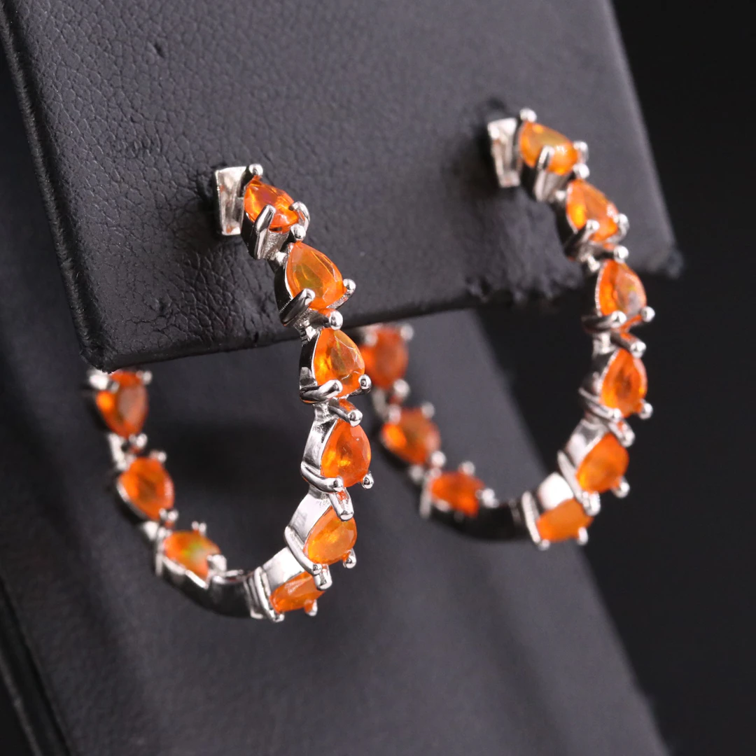Sterling Fire Opal Inside-Out Hoop Earrings