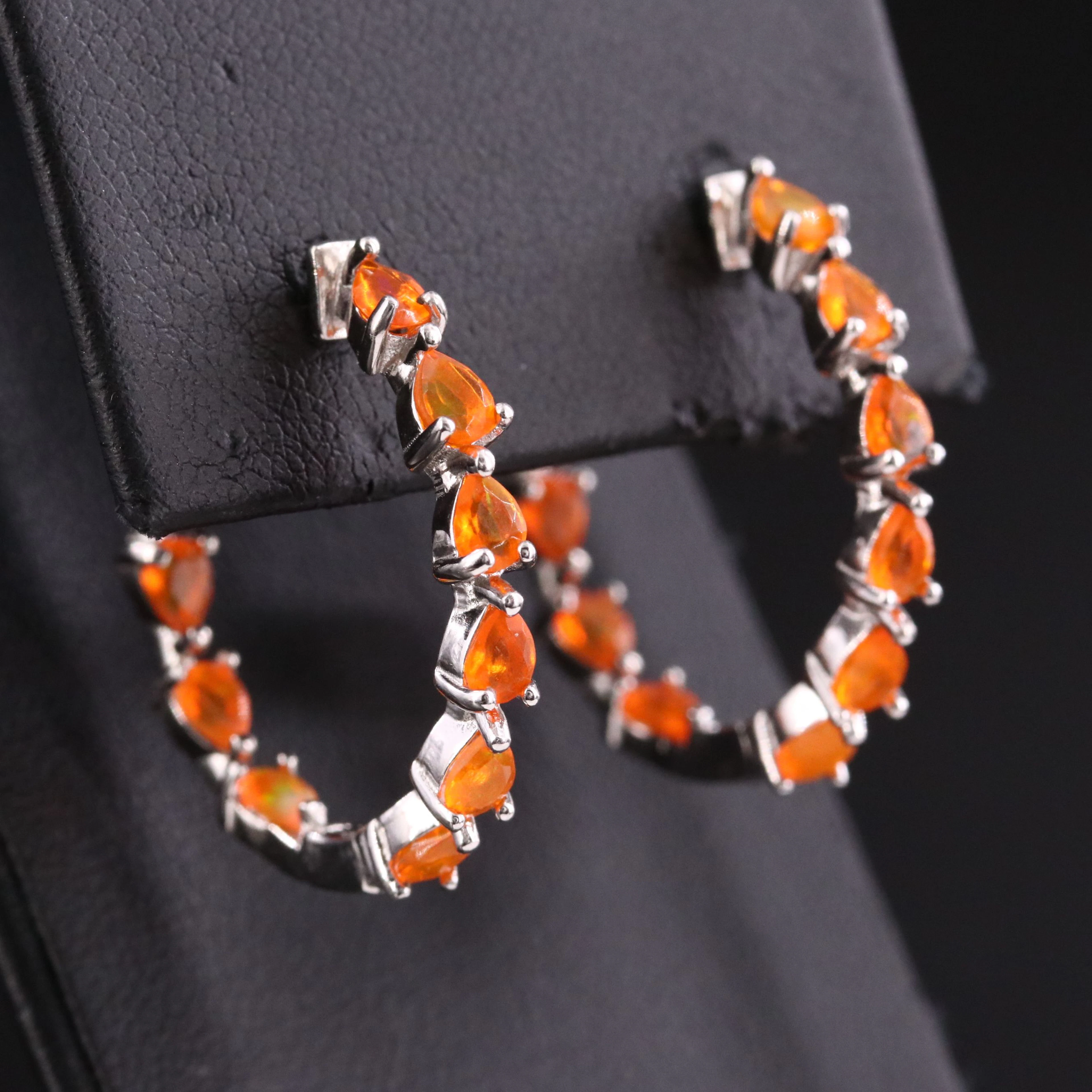 Sterling Fire Opal Inside-Out Hoop Earrings