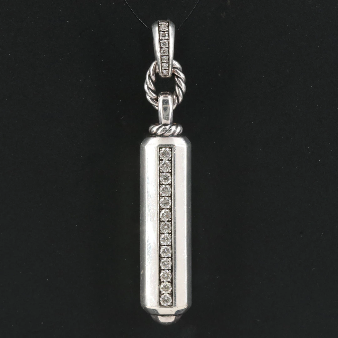 David Yurman Lexington Sterling 0.42 CTW Diamond Barrel Enhancer Pendant
