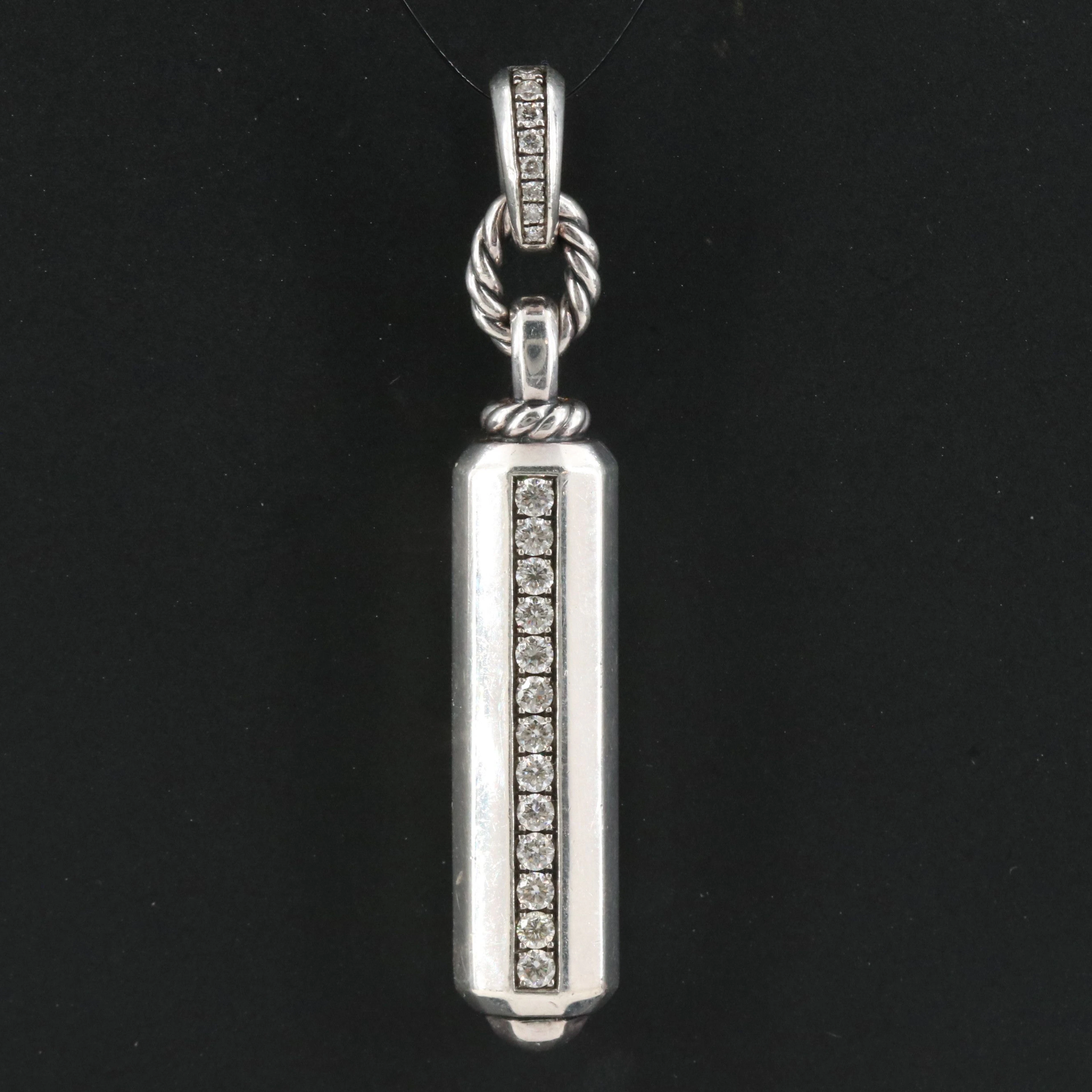 David Yurman Lexington Sterling 0.42 CTW Diamond Barrel Enhancer Pendant