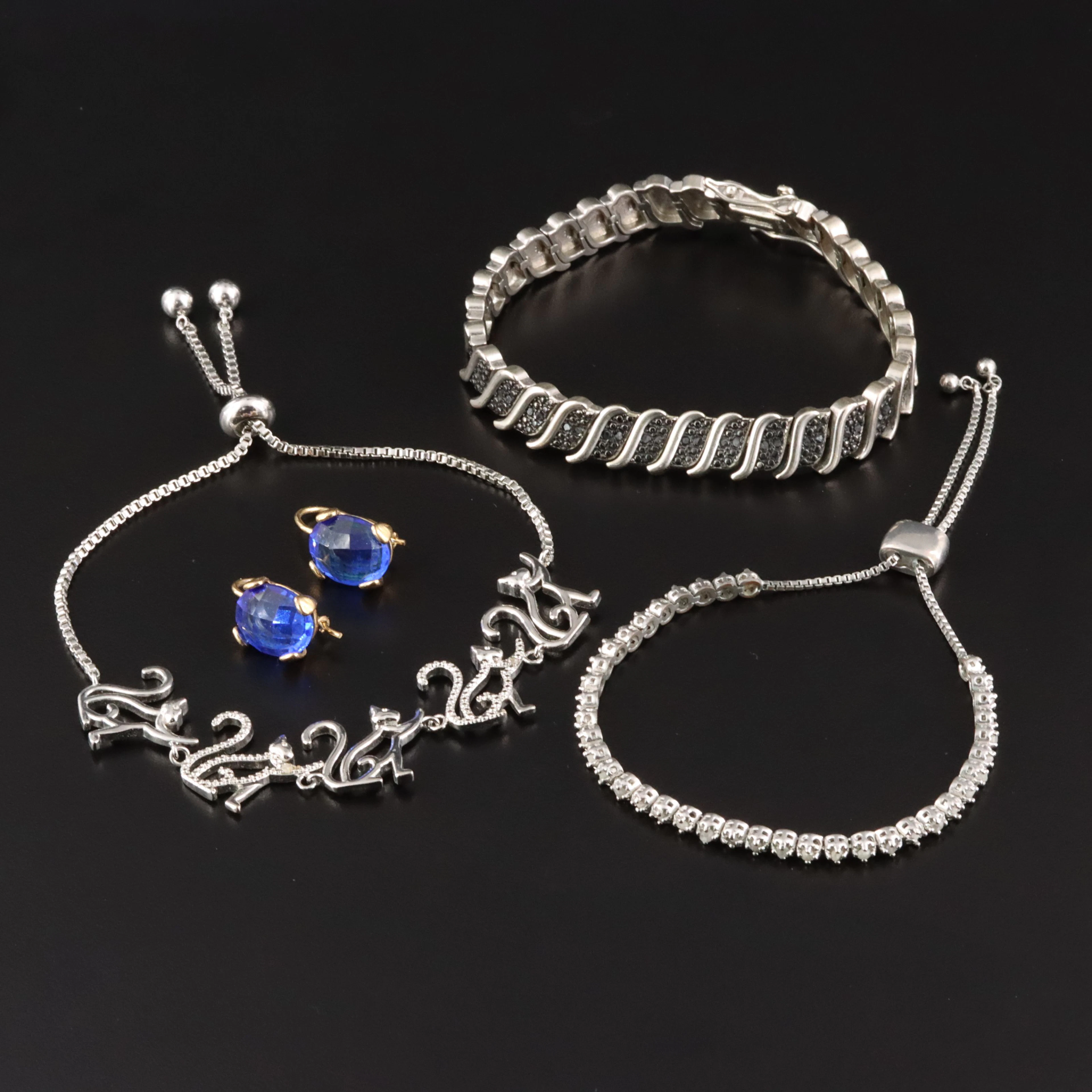 Diamond Accented Bracelets & Faceted Glass Earrings