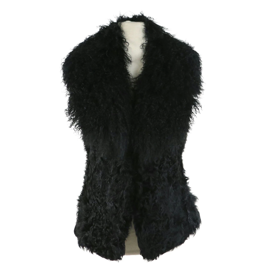 Ralph Lauren Black Mongolian Curly Lamb Fur Vest