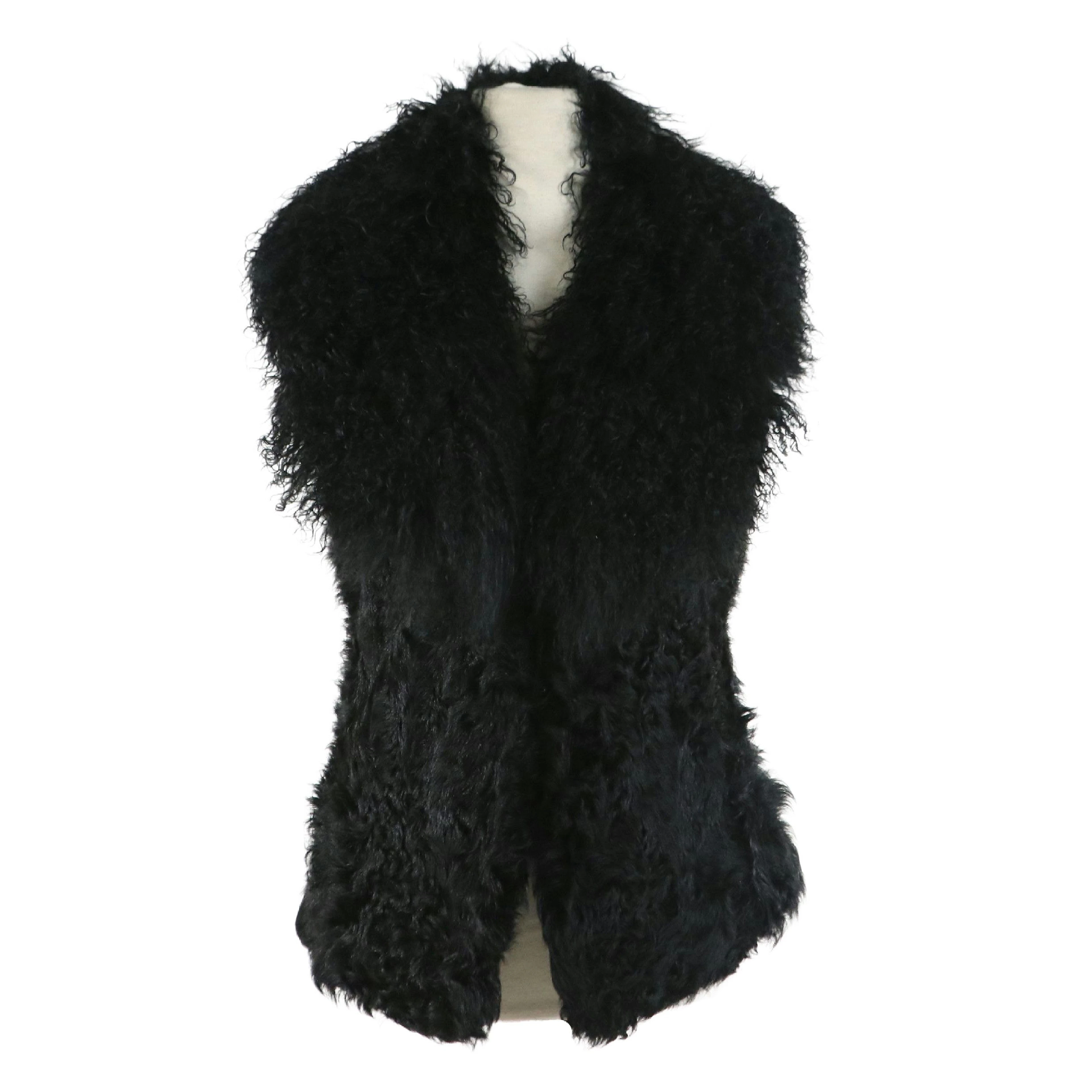 Ralph Lauren Black Mongolian Curly Lamb Fur Vest