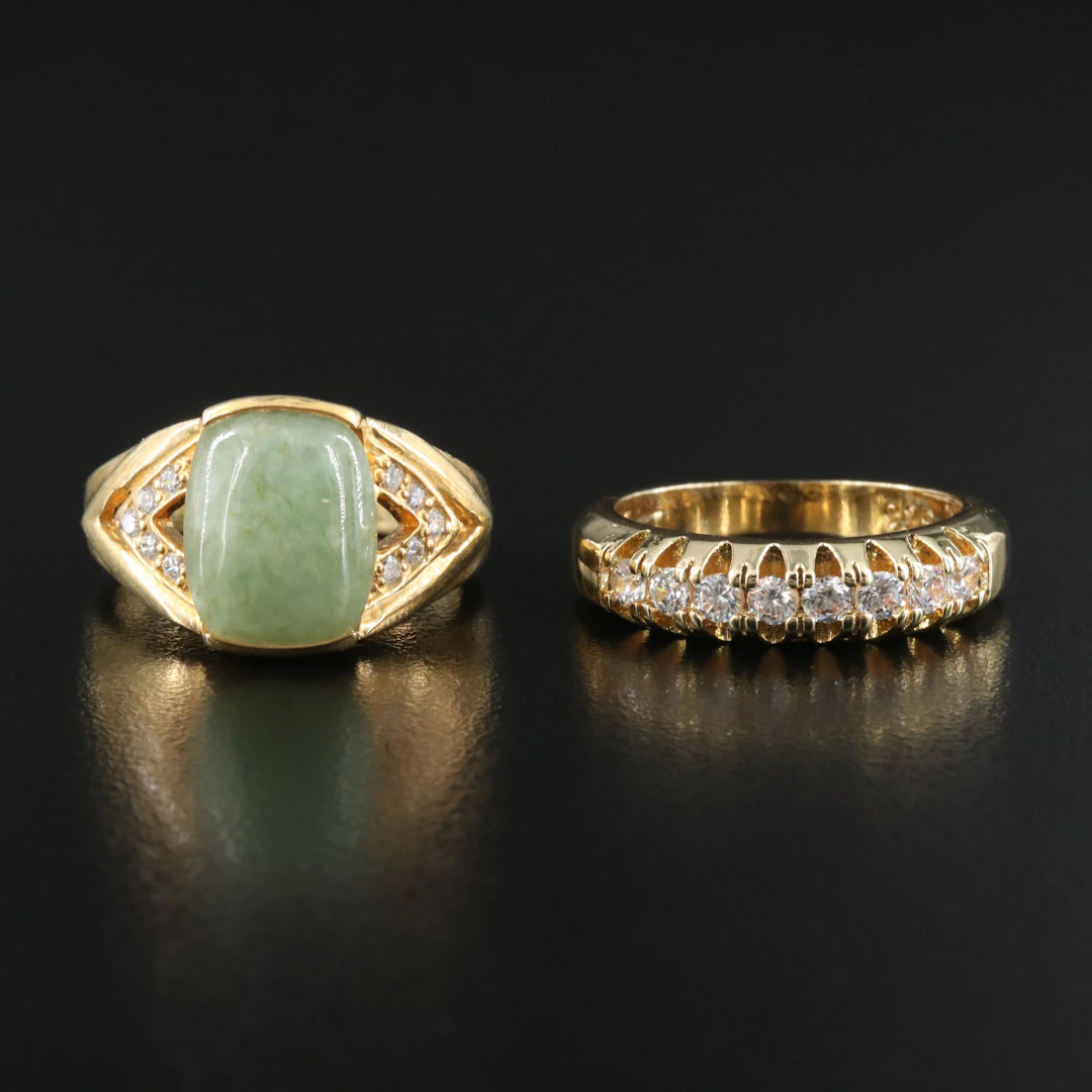 Sterling Jadeite and CZ Rings