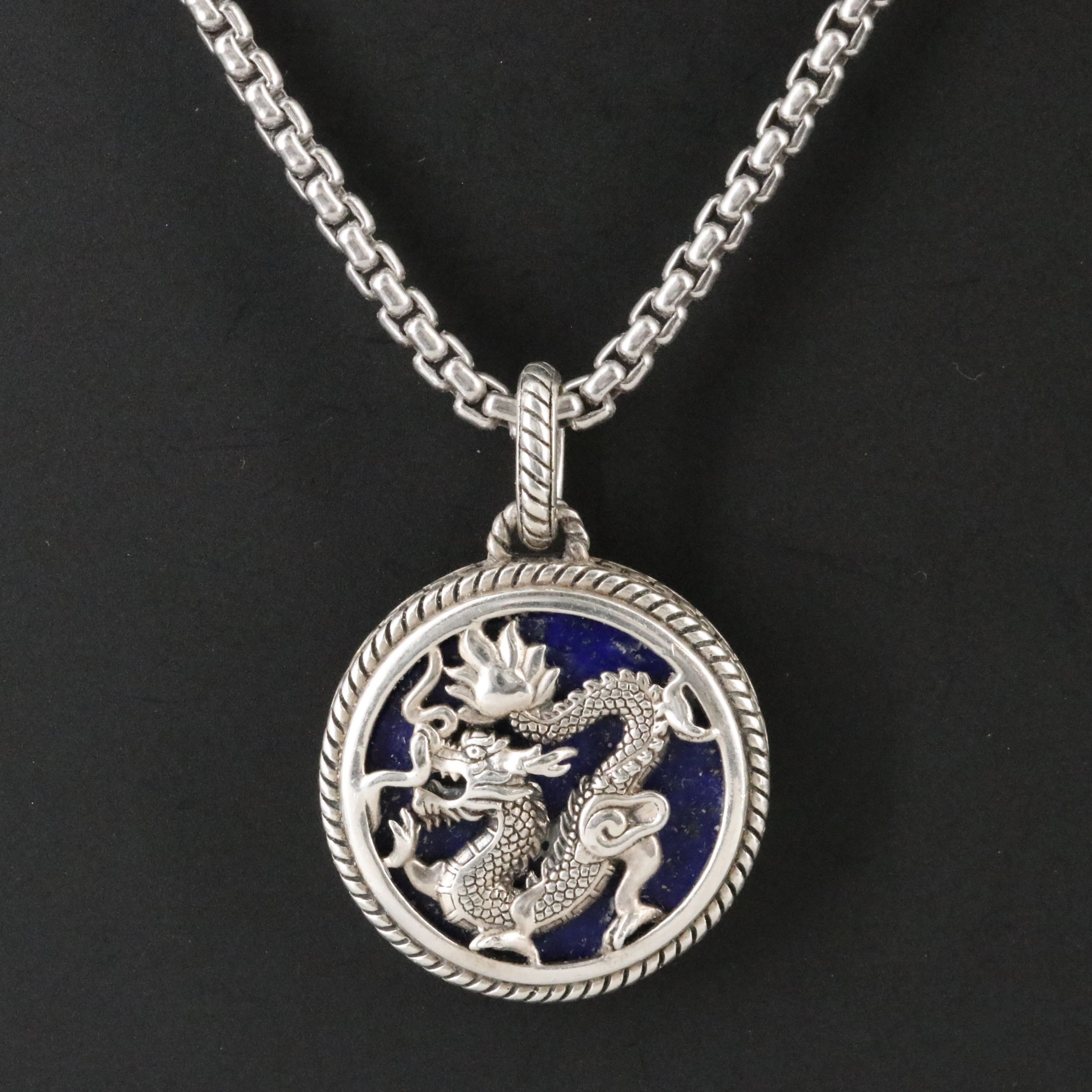 EFFY Sterling Lapis Lazuli Eastern Dragon Pendant Necklace