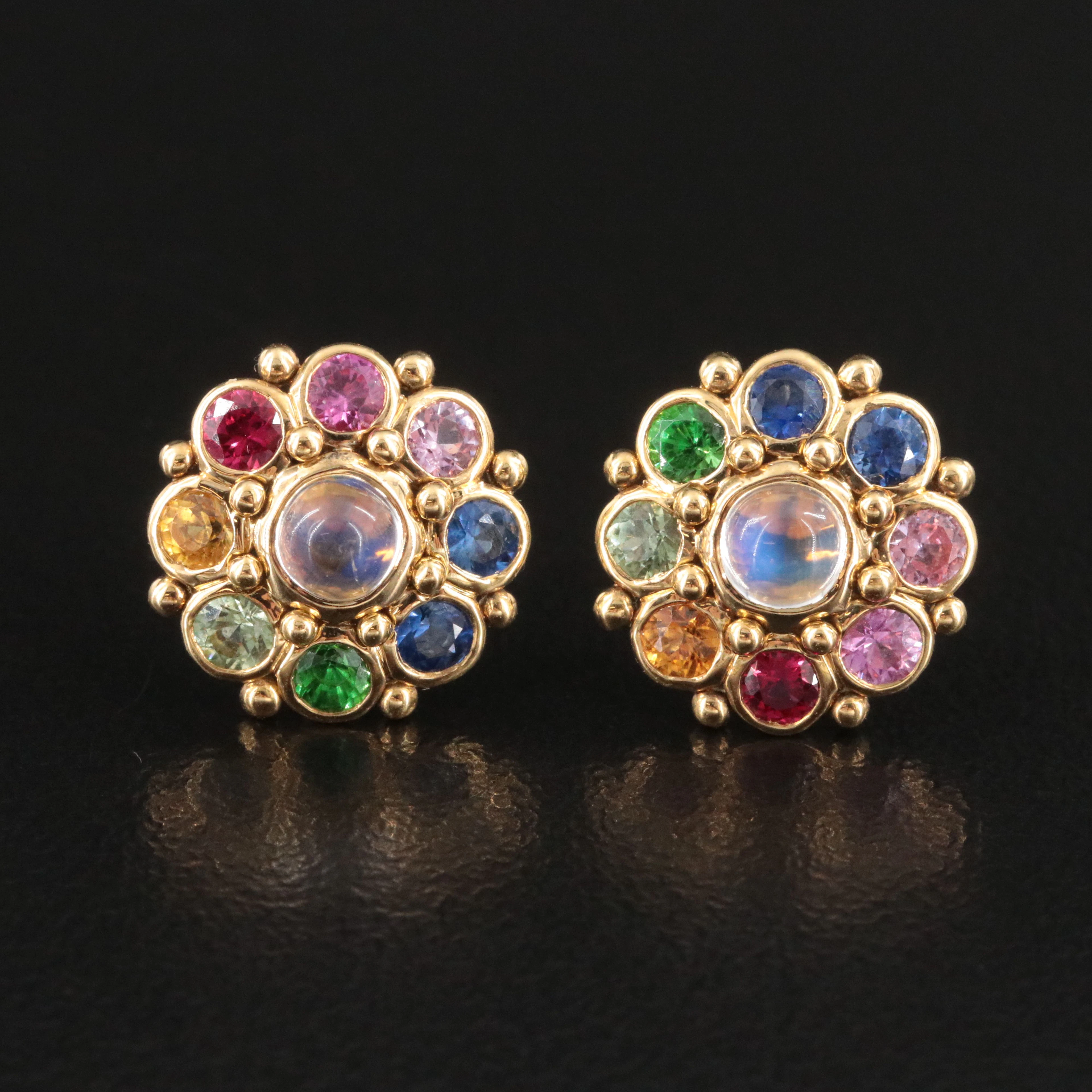 Temple St. Clair 18K Multi Gemstone Stud Earrings with Moonstone Centers