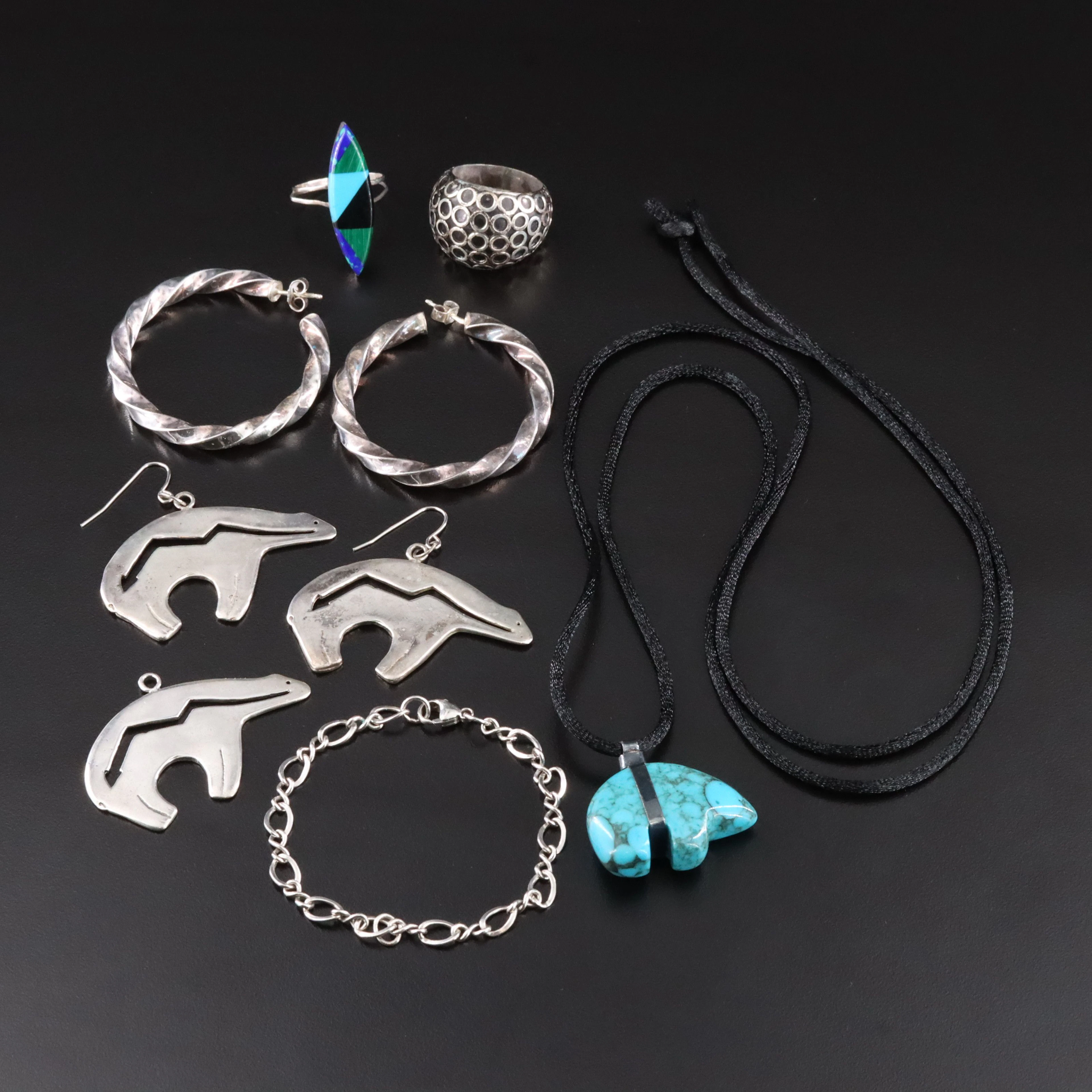 Spirit Bear Earring and Pendant Set Featured in Sterling Turquoise Jewelry