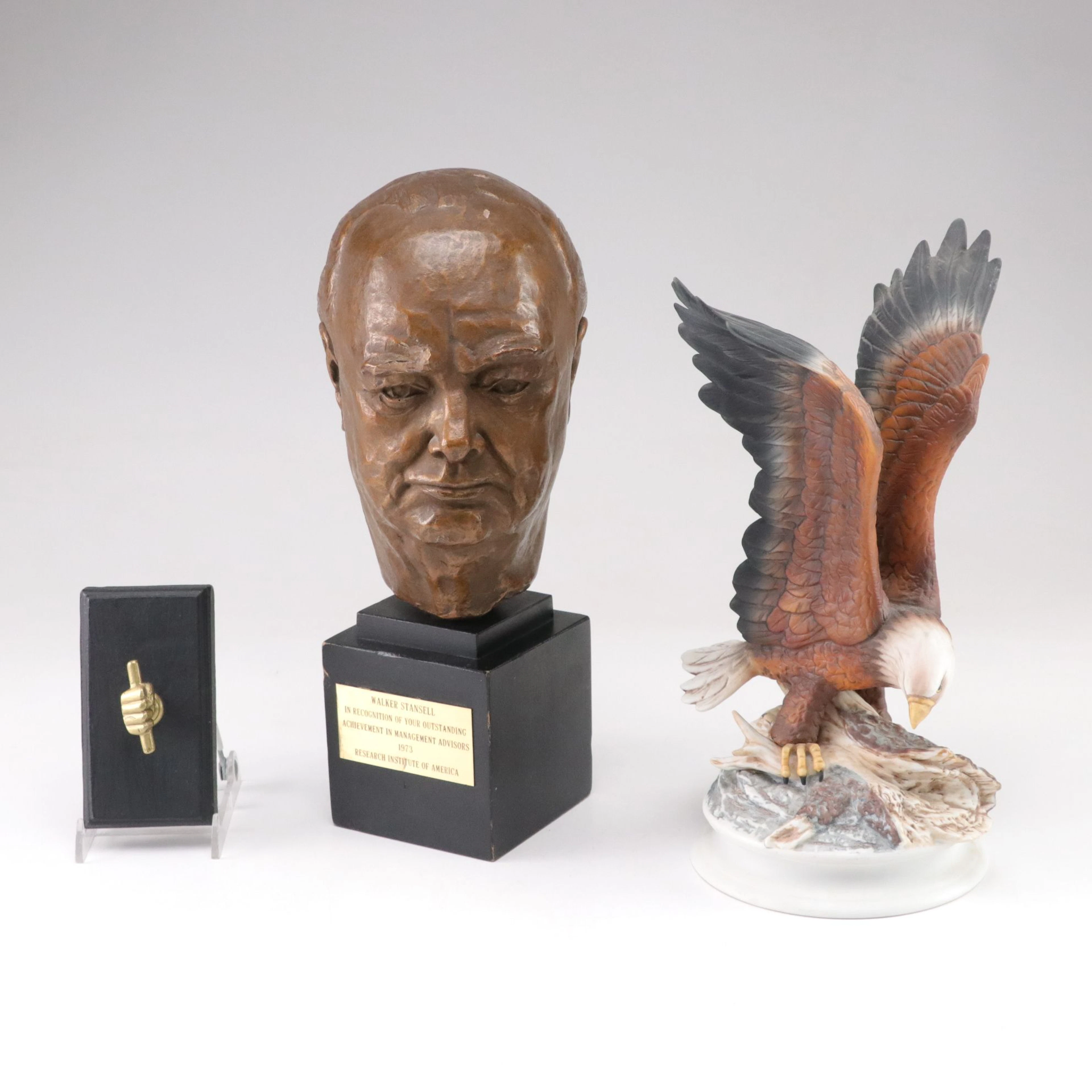 Leo Cherne "Winston Churchill" Carved Bust, Robert Schuller "Eagle