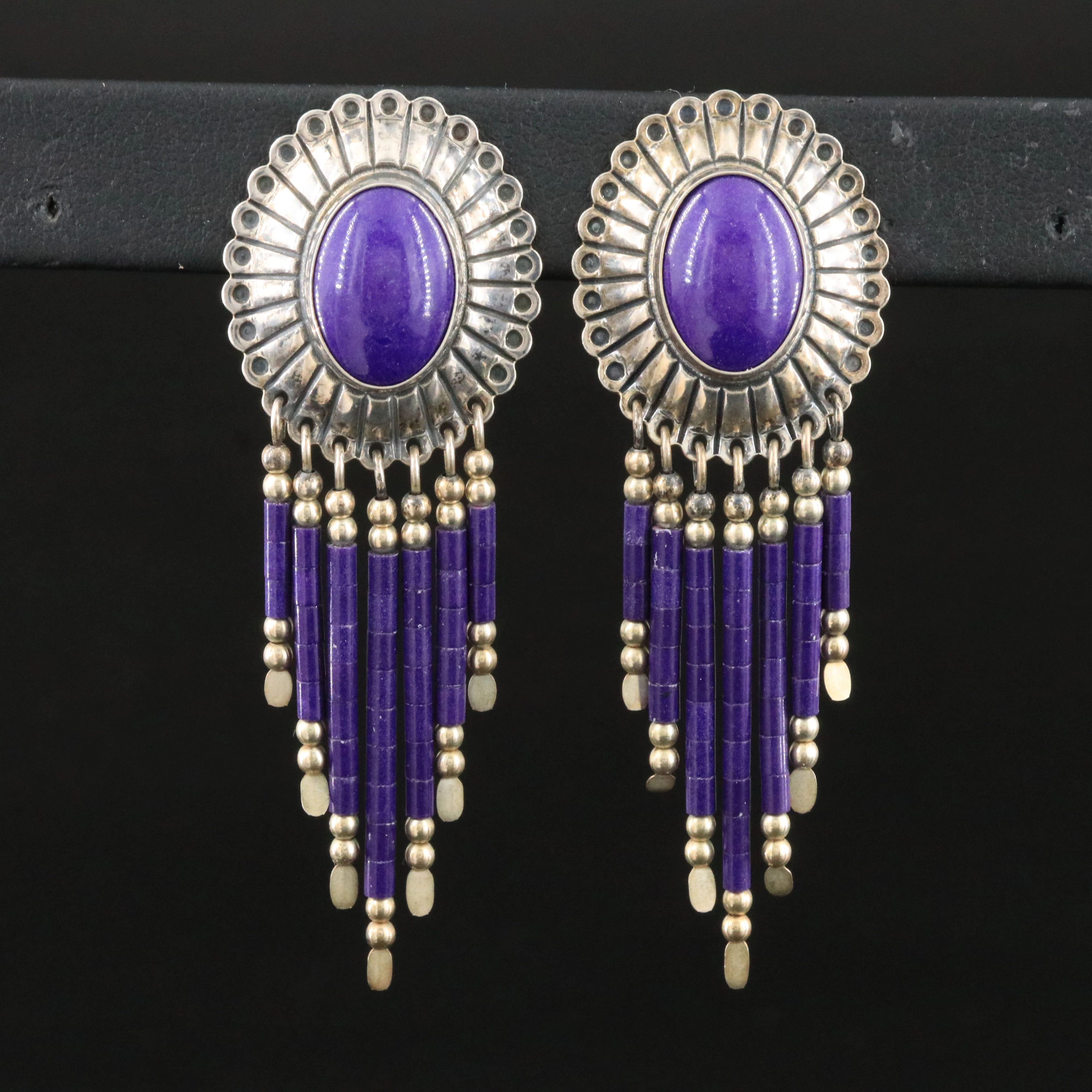 Western Sterling Sugilite Fringe Earrings