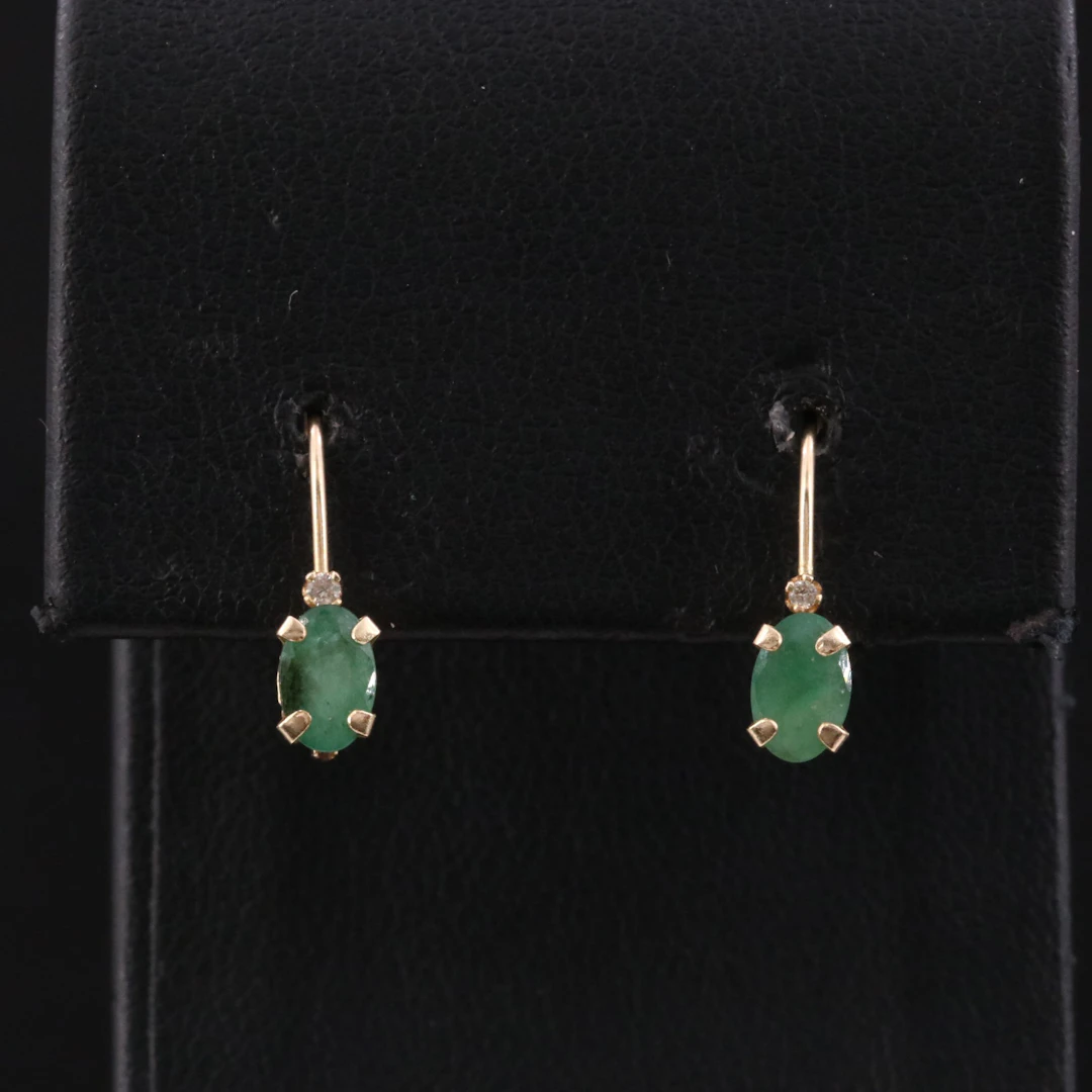 14K Emerald and Diamond Drop Earrings
