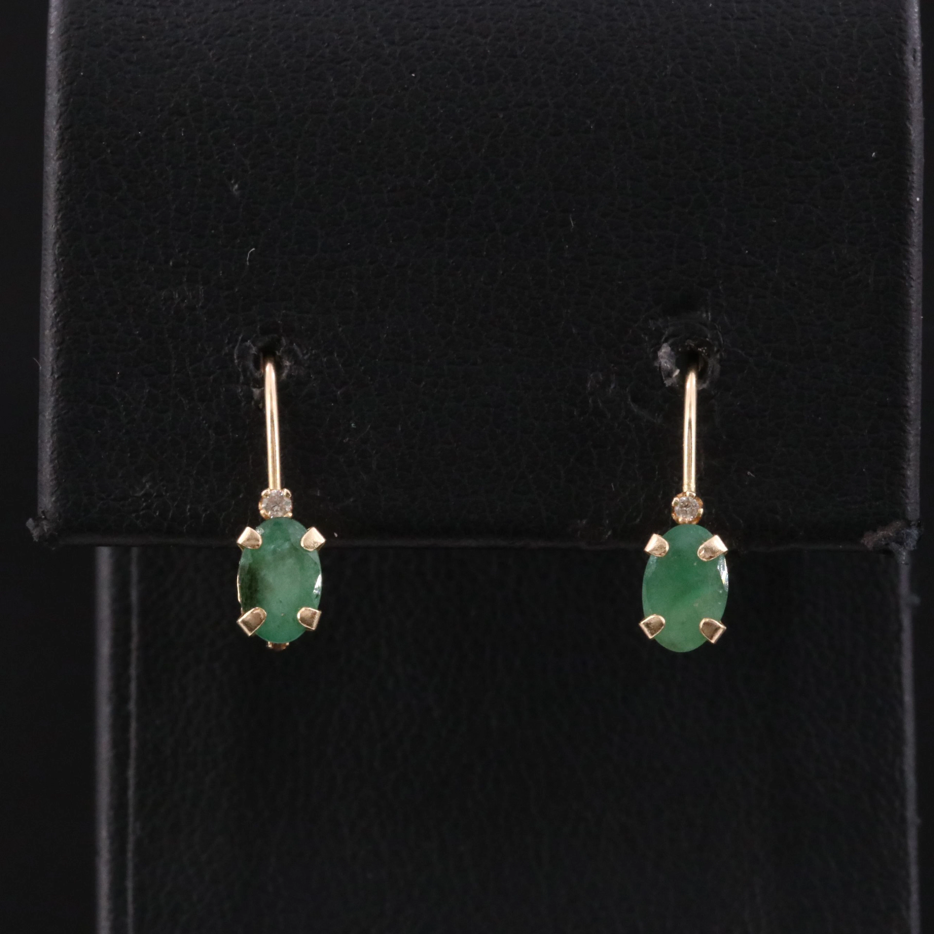 14K Emerald and Diamond Drop Earrings