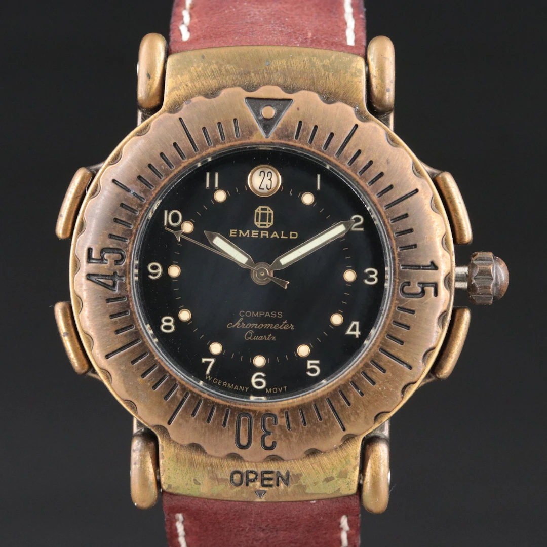 Emerald Compass Chronometer Bronze Tone Quartz Watch