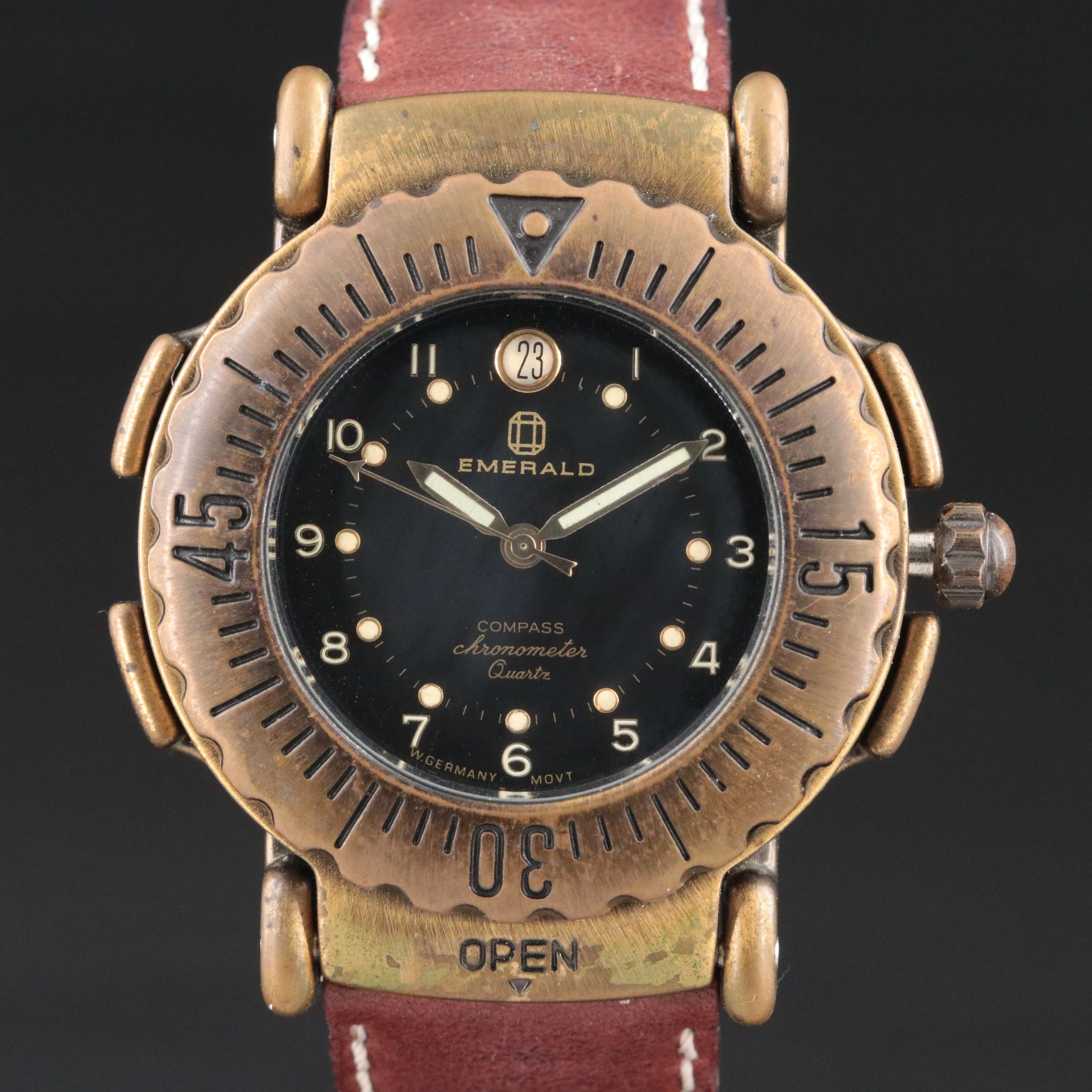 Emerald Compass Chronometer Bronze Tone Quartz Watch
