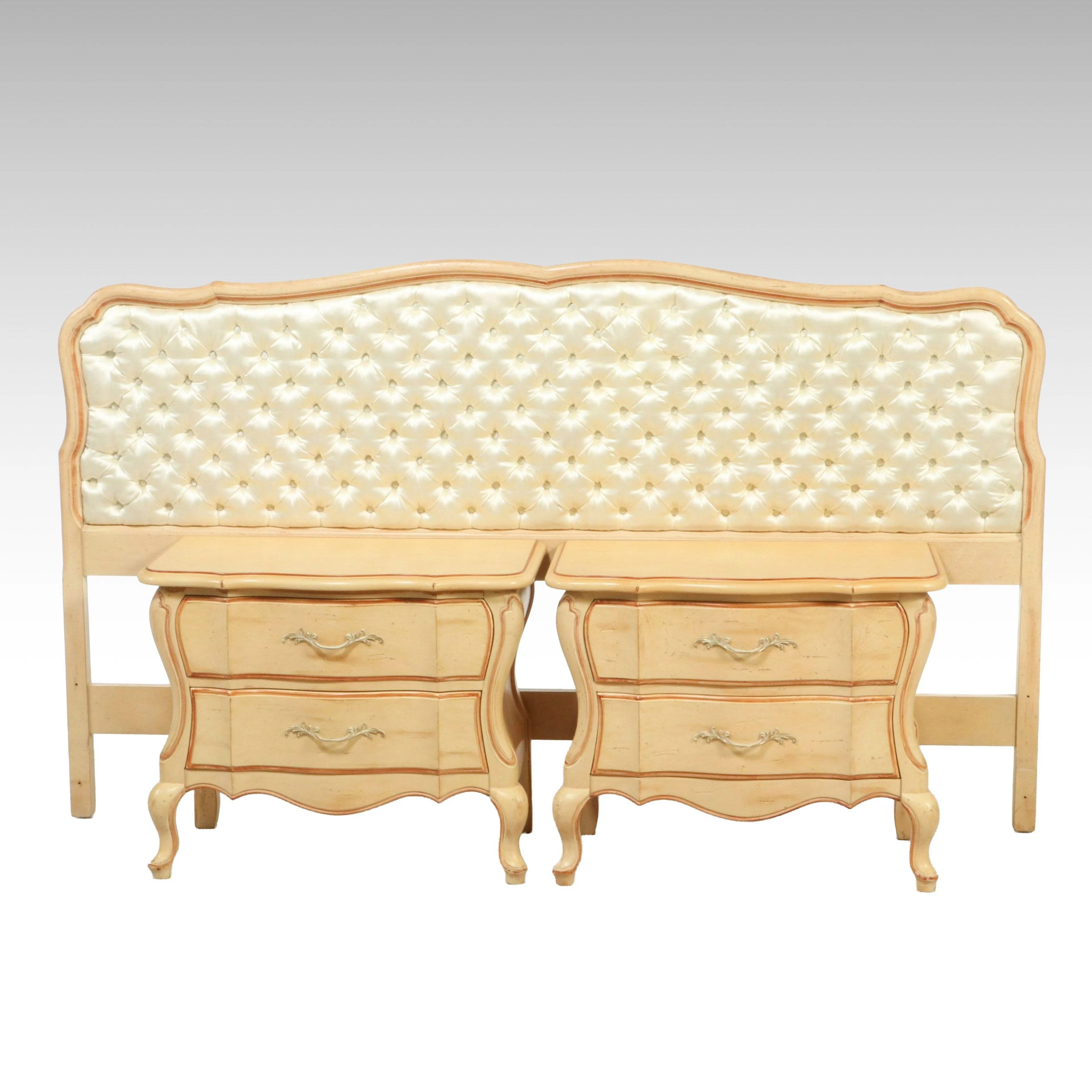 Romweber French Provincial Style Tufted Headboard and Nightstands