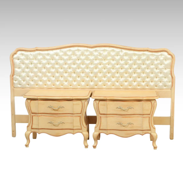 Romweber French Provincial Style Tufted Headboard and Nightstands