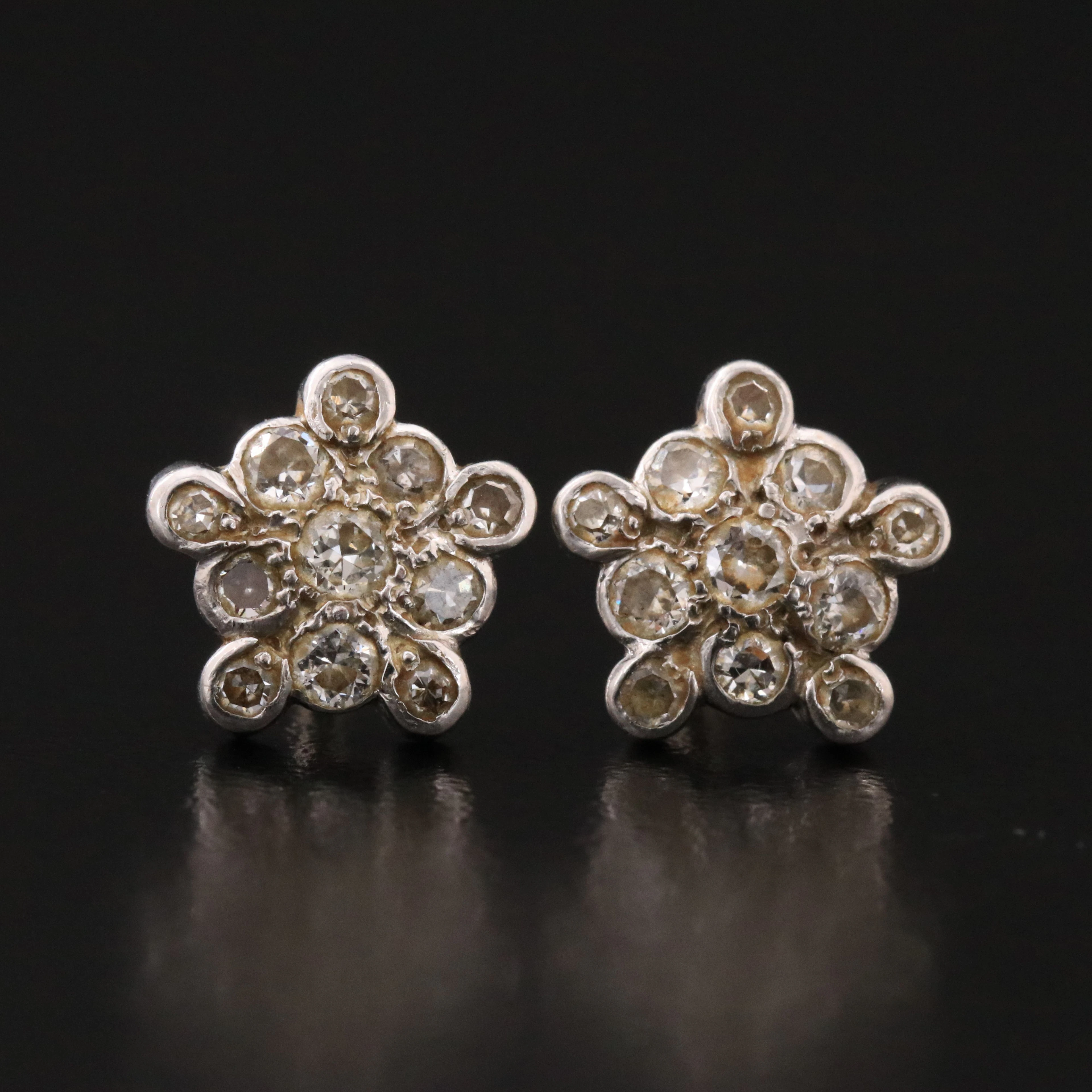 14K Diamond Flower Earrings