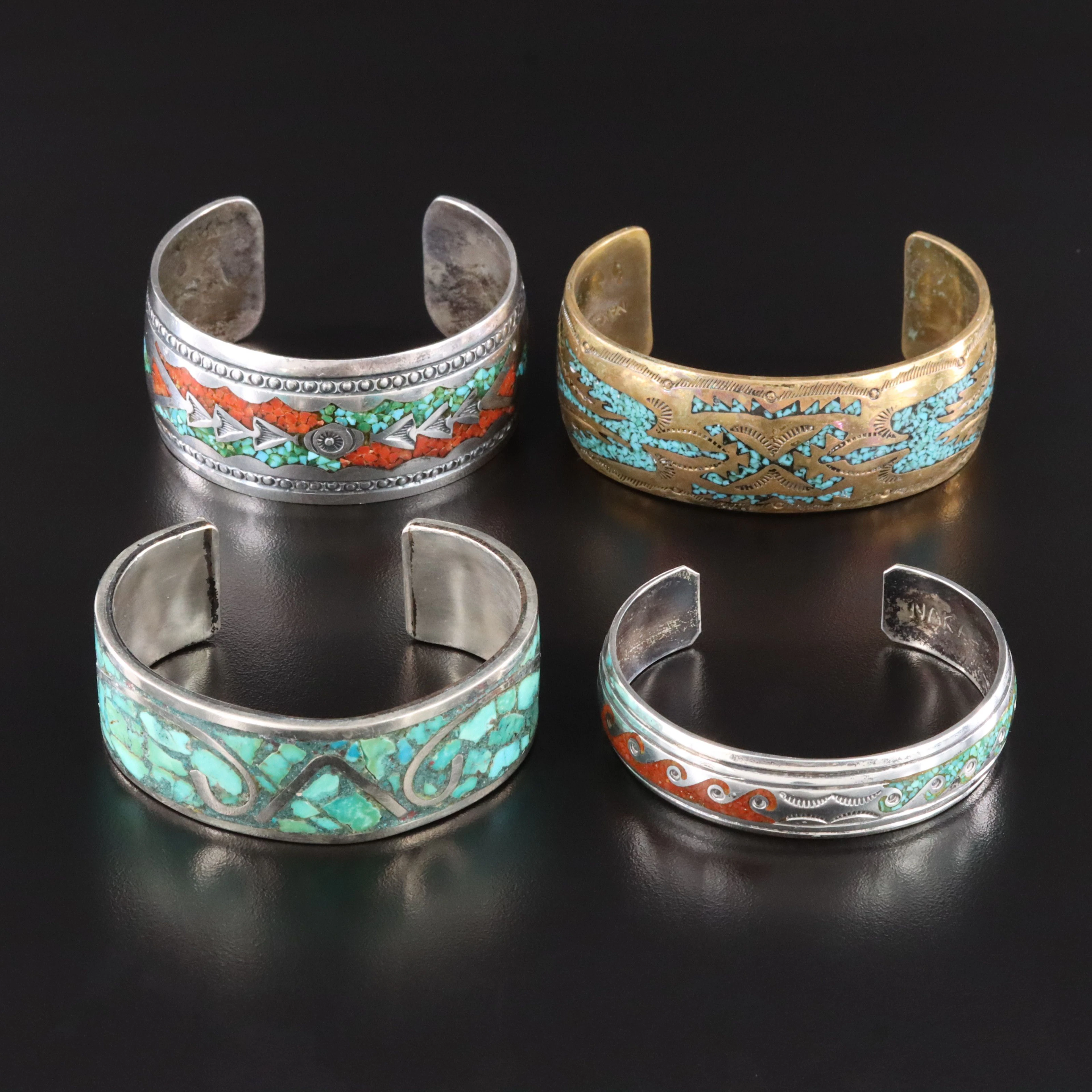Sterling, Chip Stone Inlay & Stampwork Featured in Southwestern Cuff Collection