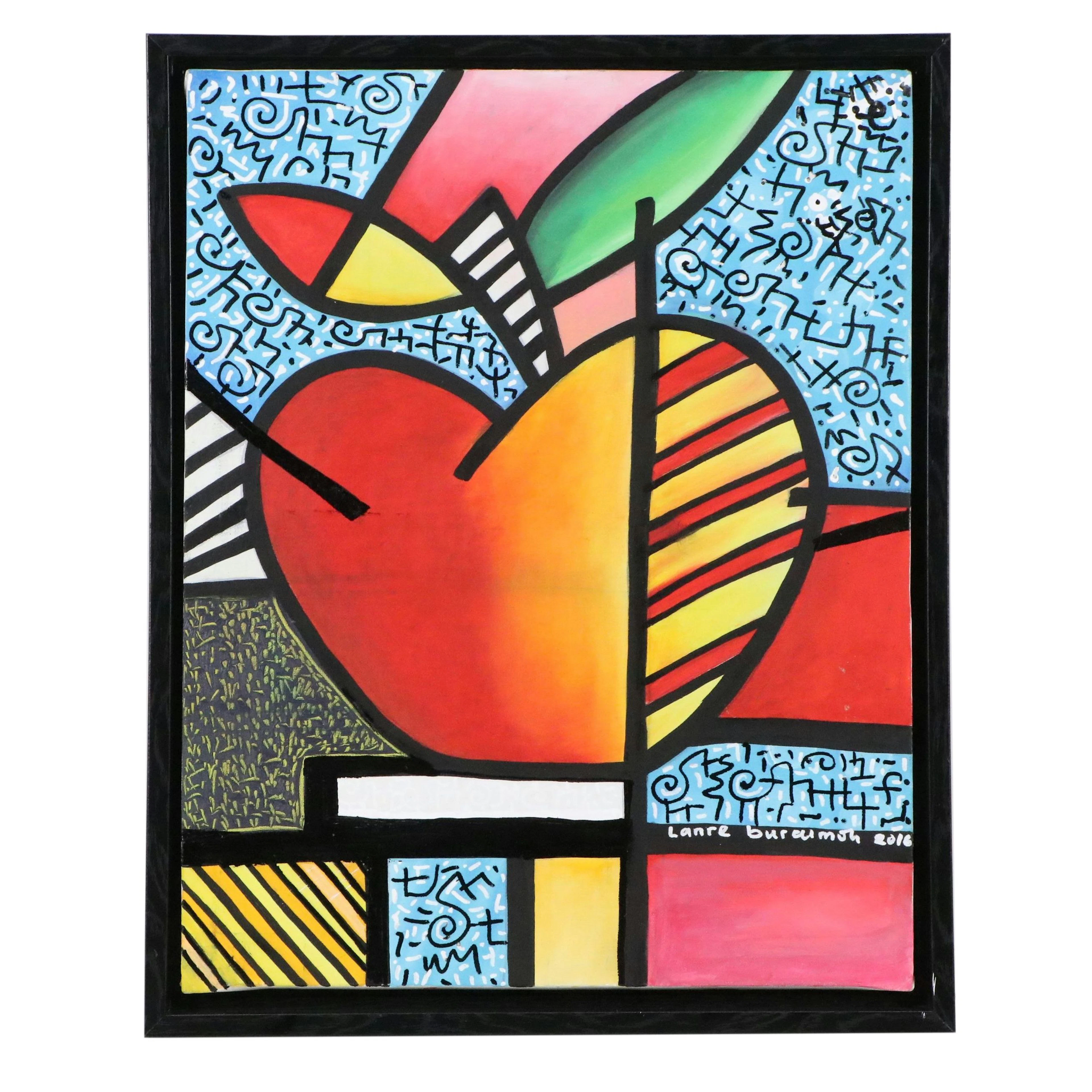 Lanre Buraimoh Acrylic Painting of Stylized Apple, 2016