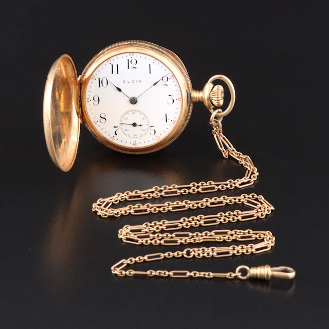 1911 14K Elgin 0 Size Pocket Watch & 10K Chain