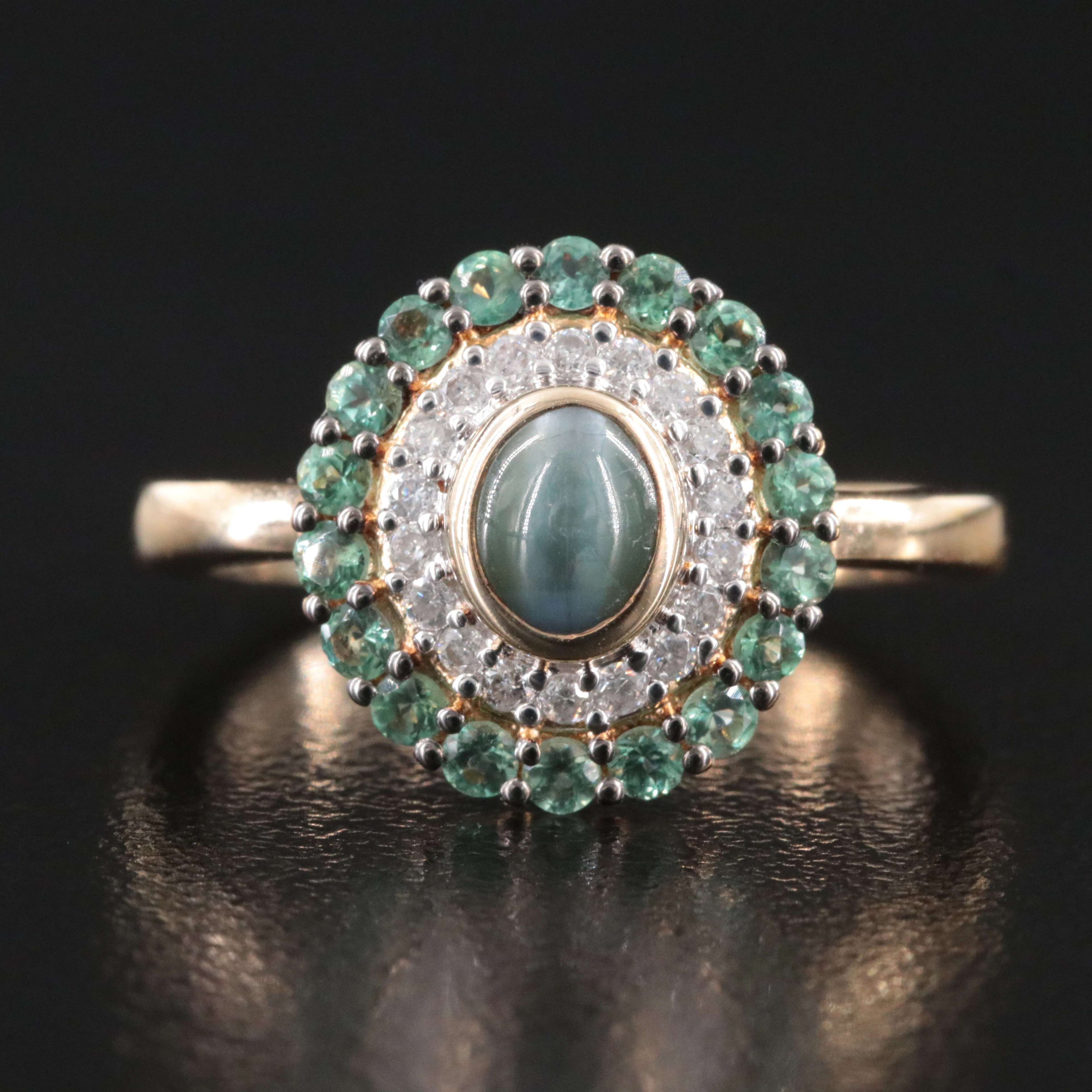 Sterling Cat's Eye Alexandrite and Diamond Ring