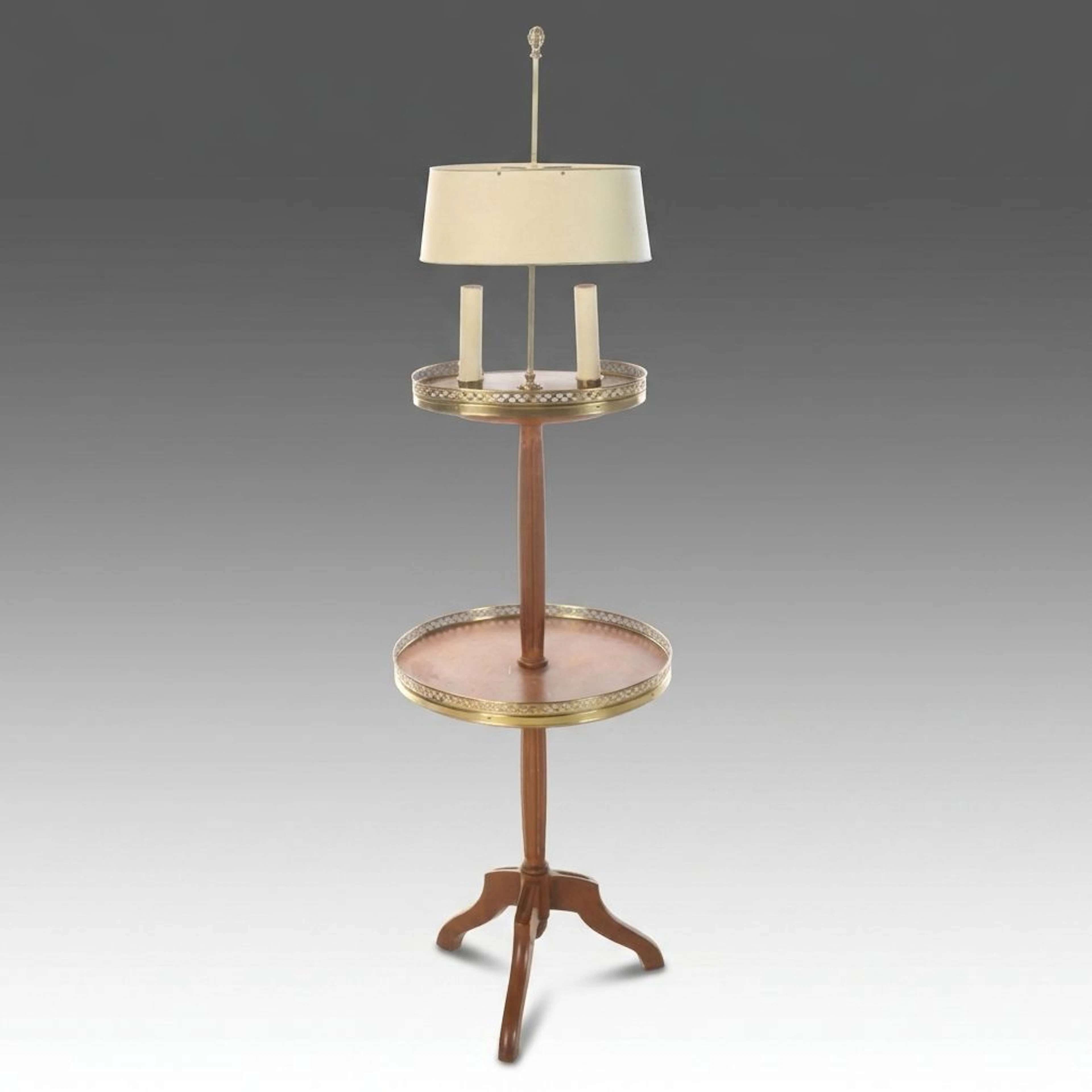 Queen Anne Style Floor Lamp with Gallery Tray with Oval Tole Shade