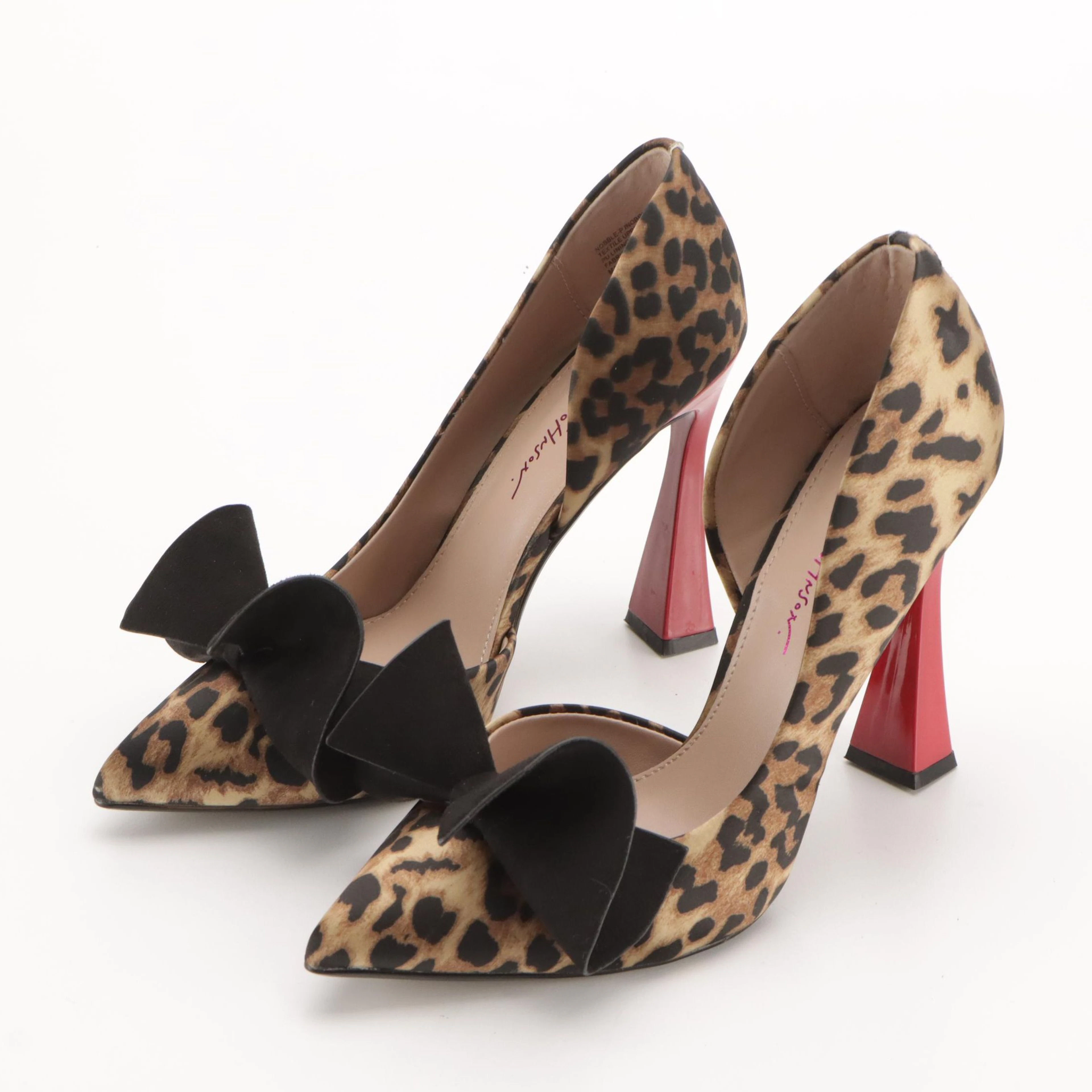 Betsey Johnson Nobble Sculpted Bow Pointed-Toe D'Orsay Pumps in Leopard Satin