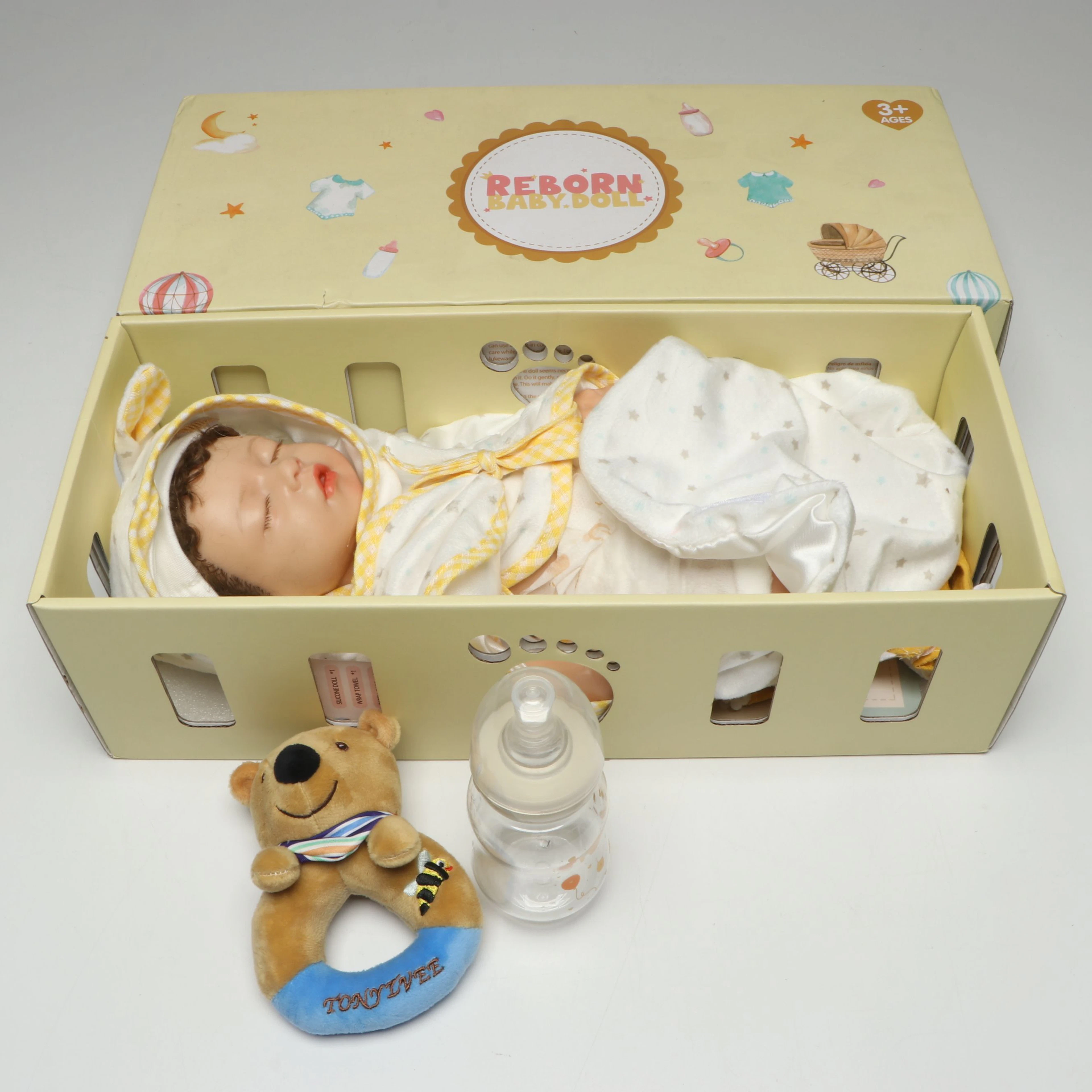 Reborn Baby Doll with Bottle and Plush Toy