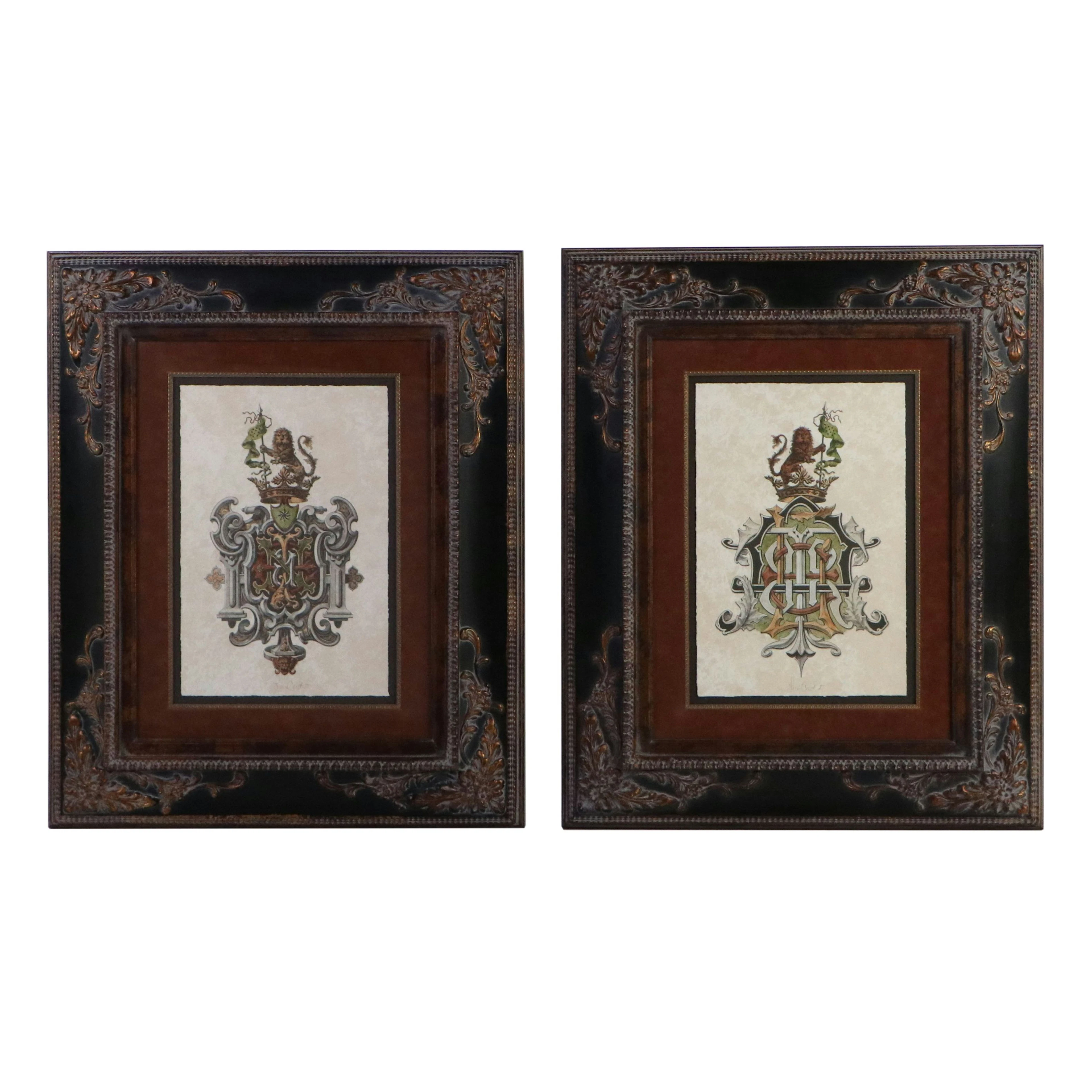 Hand-Colored Engravings of Heraldic Crests, 20th to 21st Century