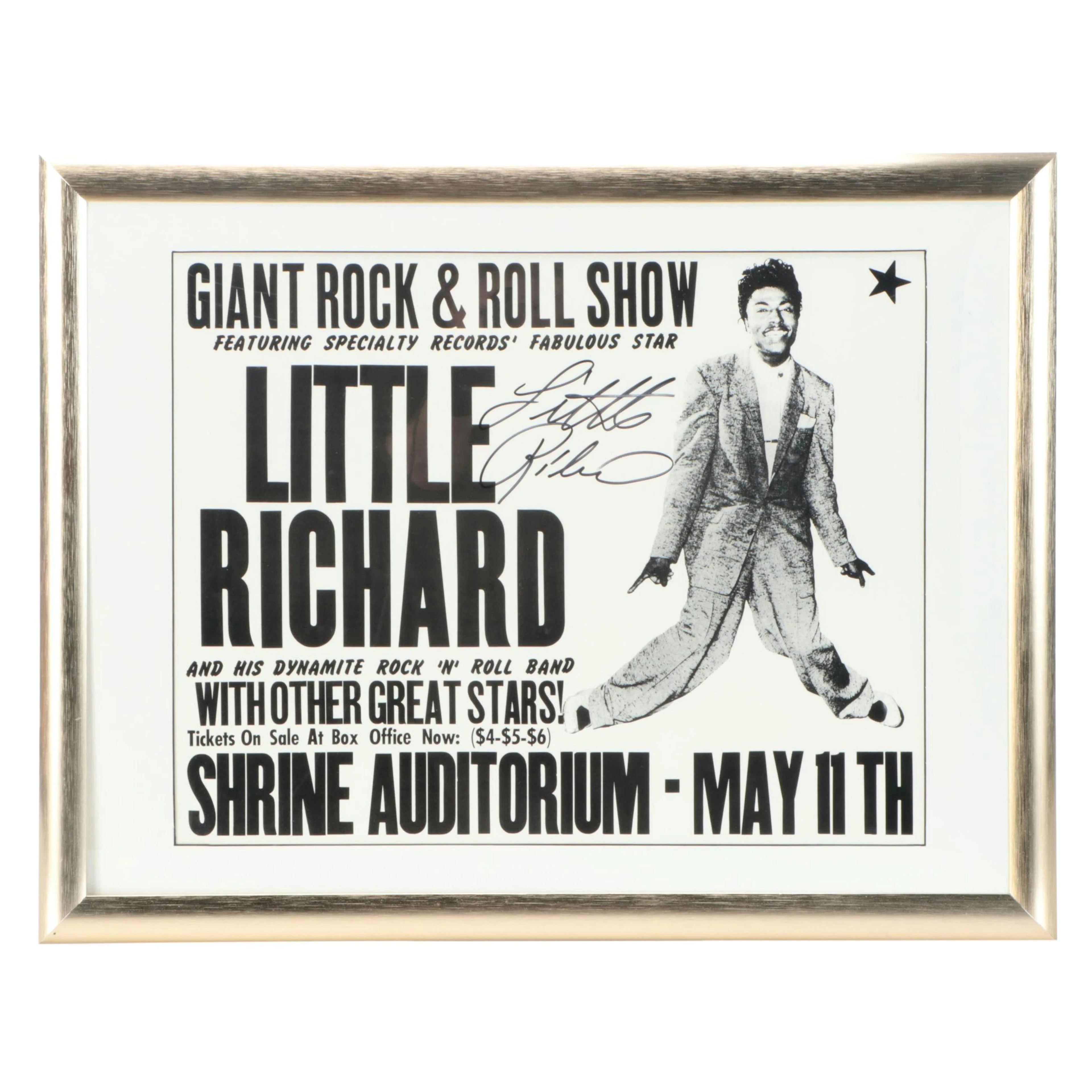 Little Richard Signed "Giant Rock & Roll Show" Reproduction Concert Poster