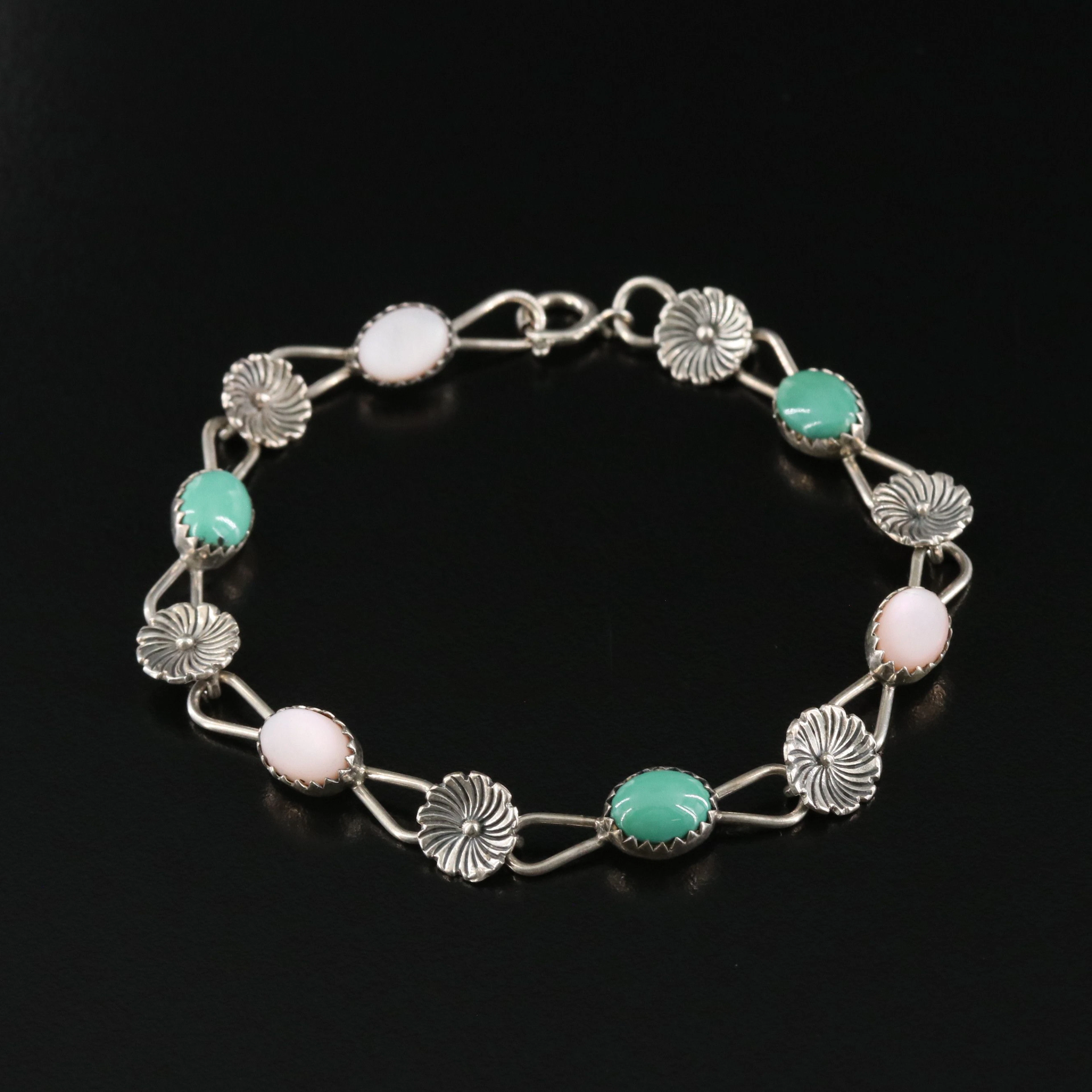 Sterling Turquoise and Mother-of-Pearl Blossom Bracelet