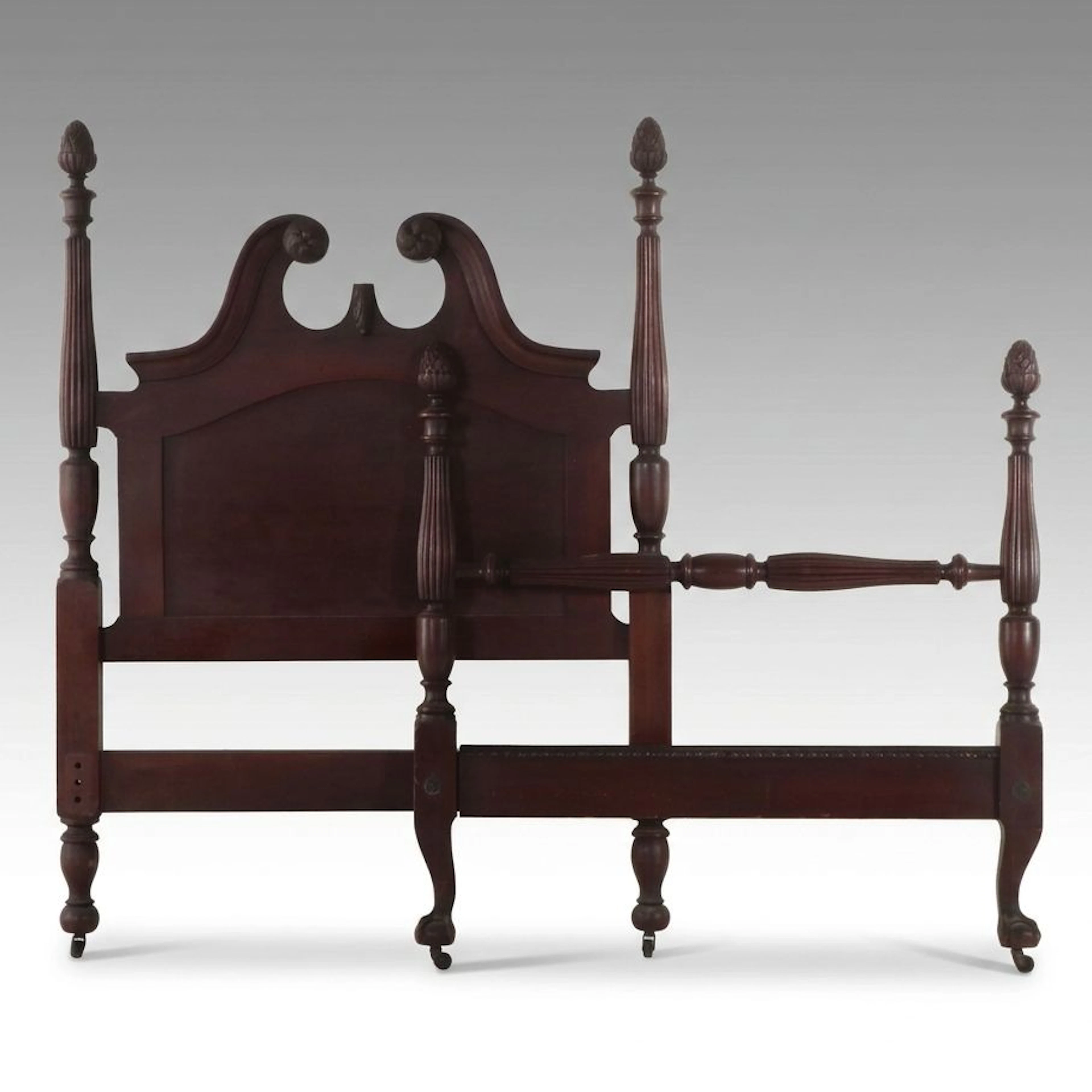 Federal Style Mahogany Twin Size Four Poster Bed, Mid-20th Century