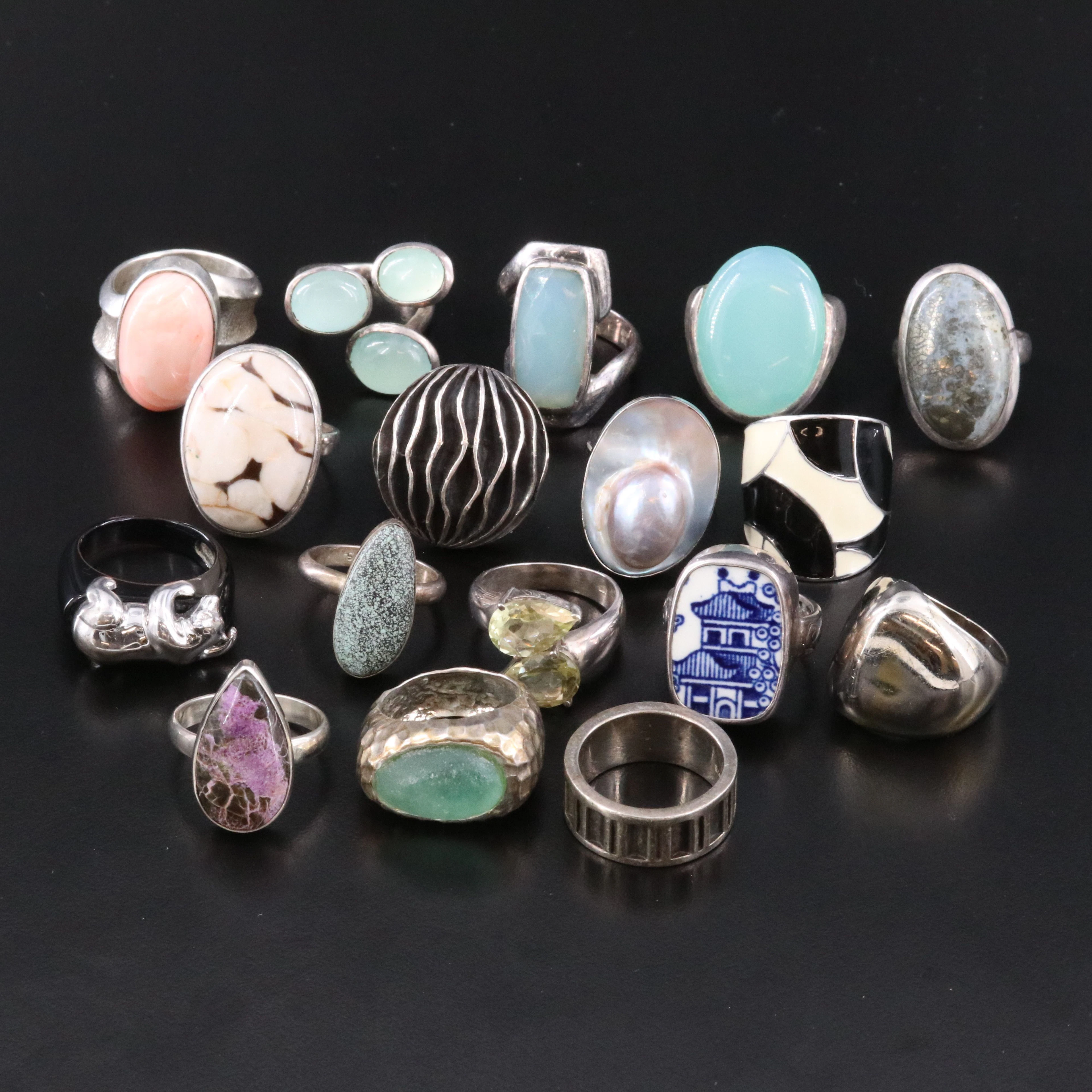 Sterling Ring Collection Including Citrine, Turquoise, Sugilite