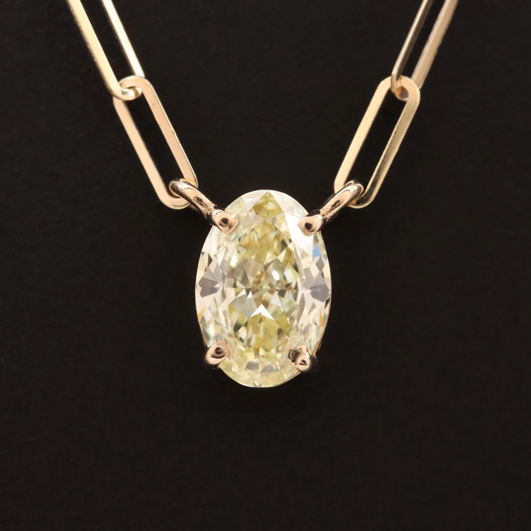 14K 1.03 CT Lab Grown Fancy Yellow Diamond Solitaire Necklace with IGI Report